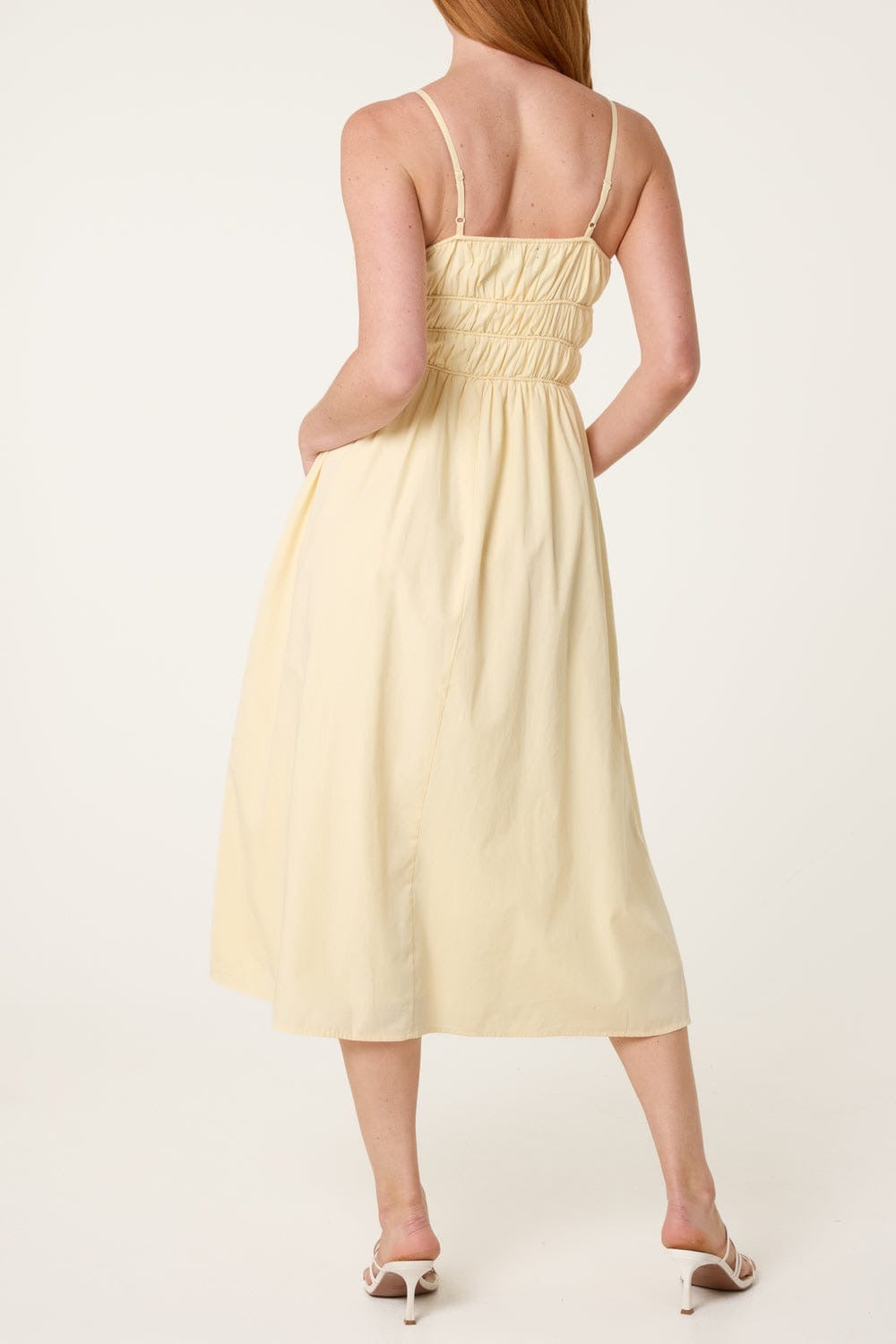 Shirred Bodice Midi Dress Lemon