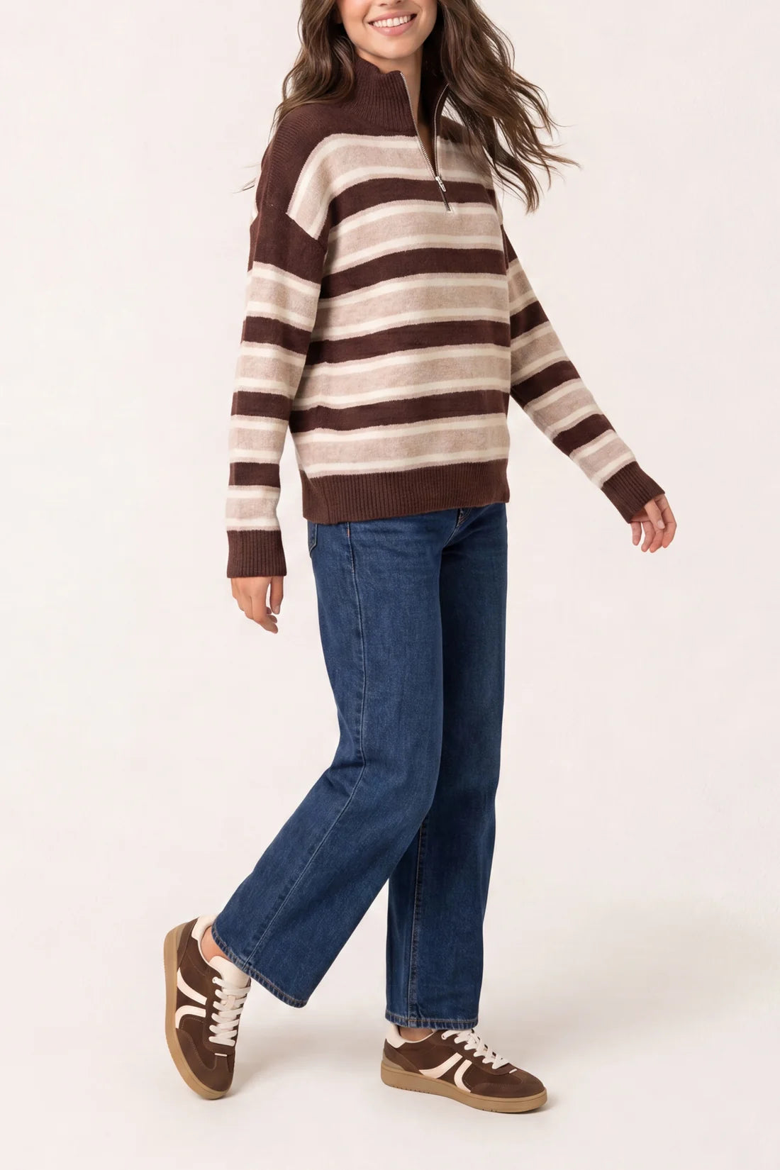 Striped Zip Neck Jumper