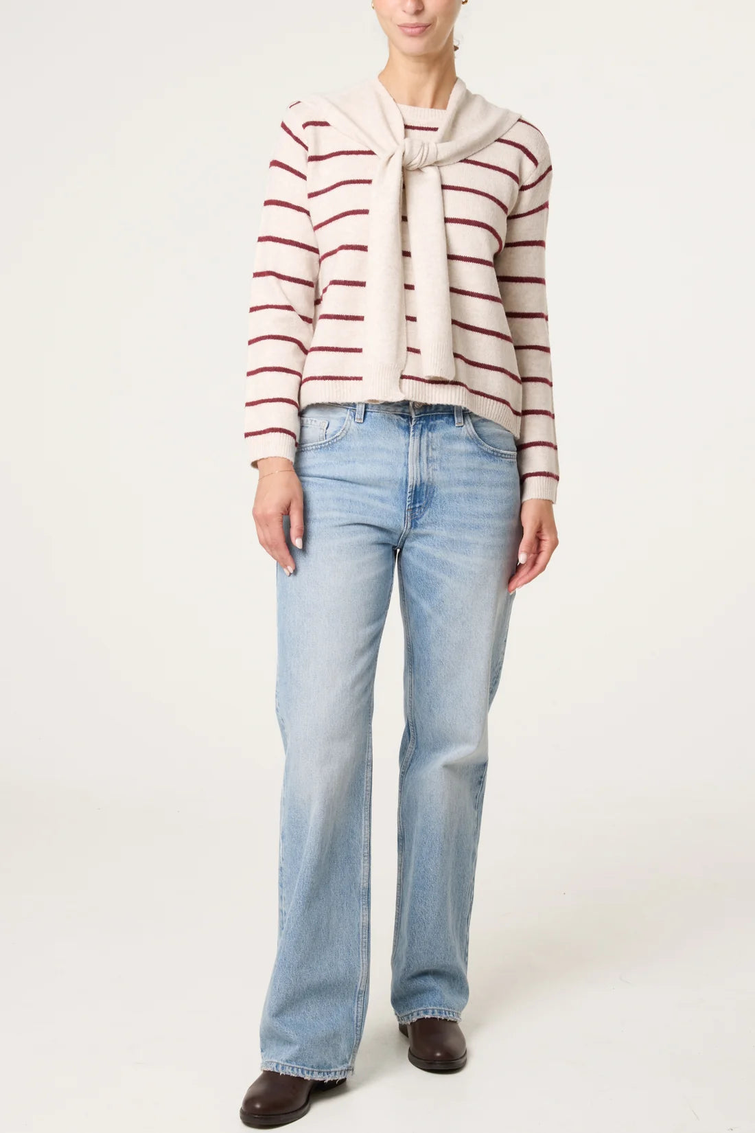 Striped Knit Scarf Wrap Jumper