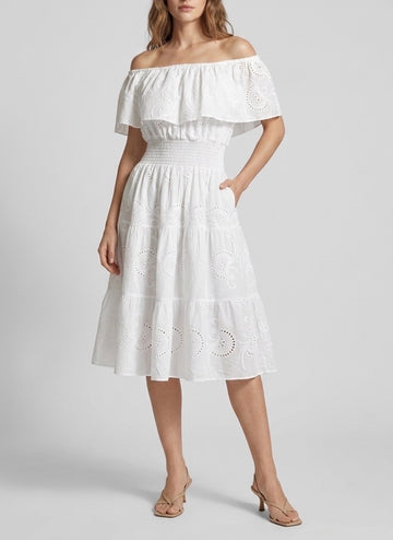 Broderie Anglaise Off-the-Shoulder Midi Dress