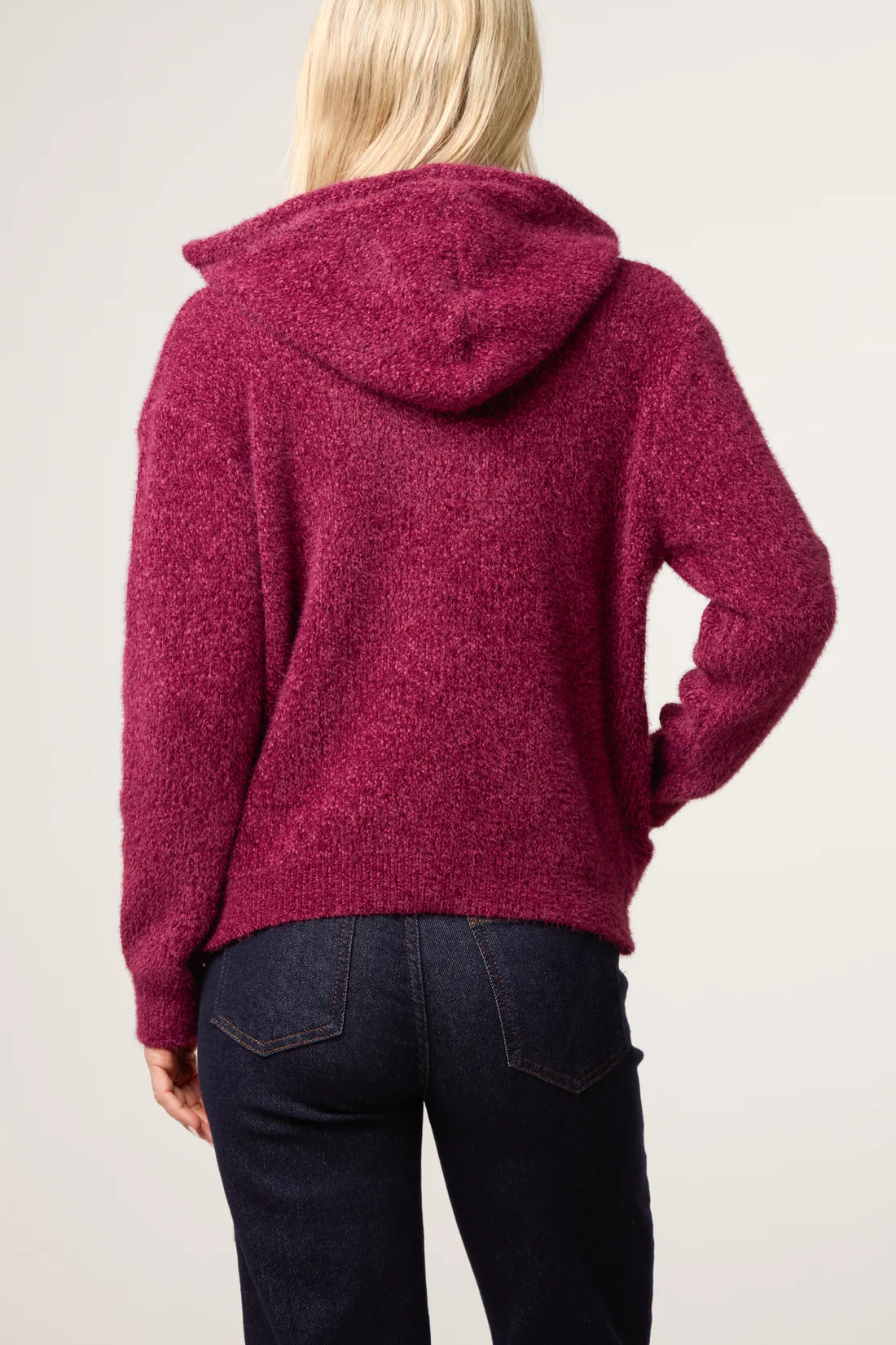Textured Knit Hooded Zip Jacket
