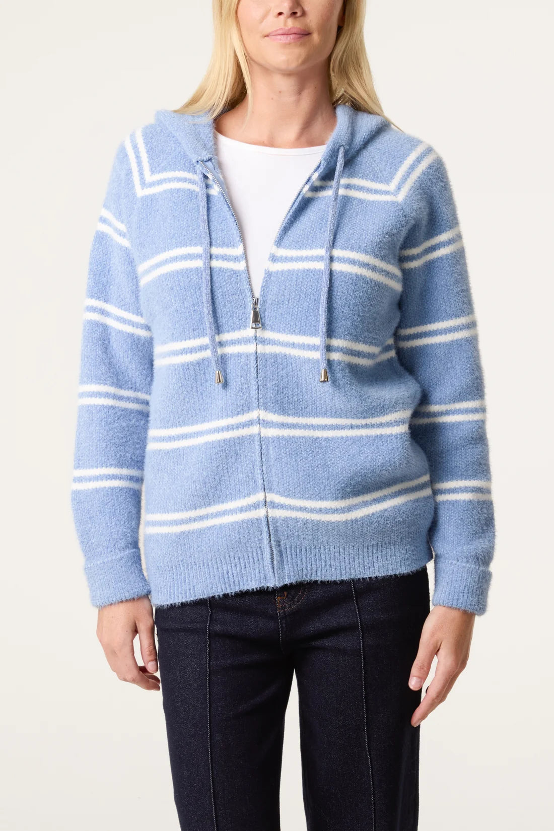 Striped Hooded Zip-Through Cardigan
