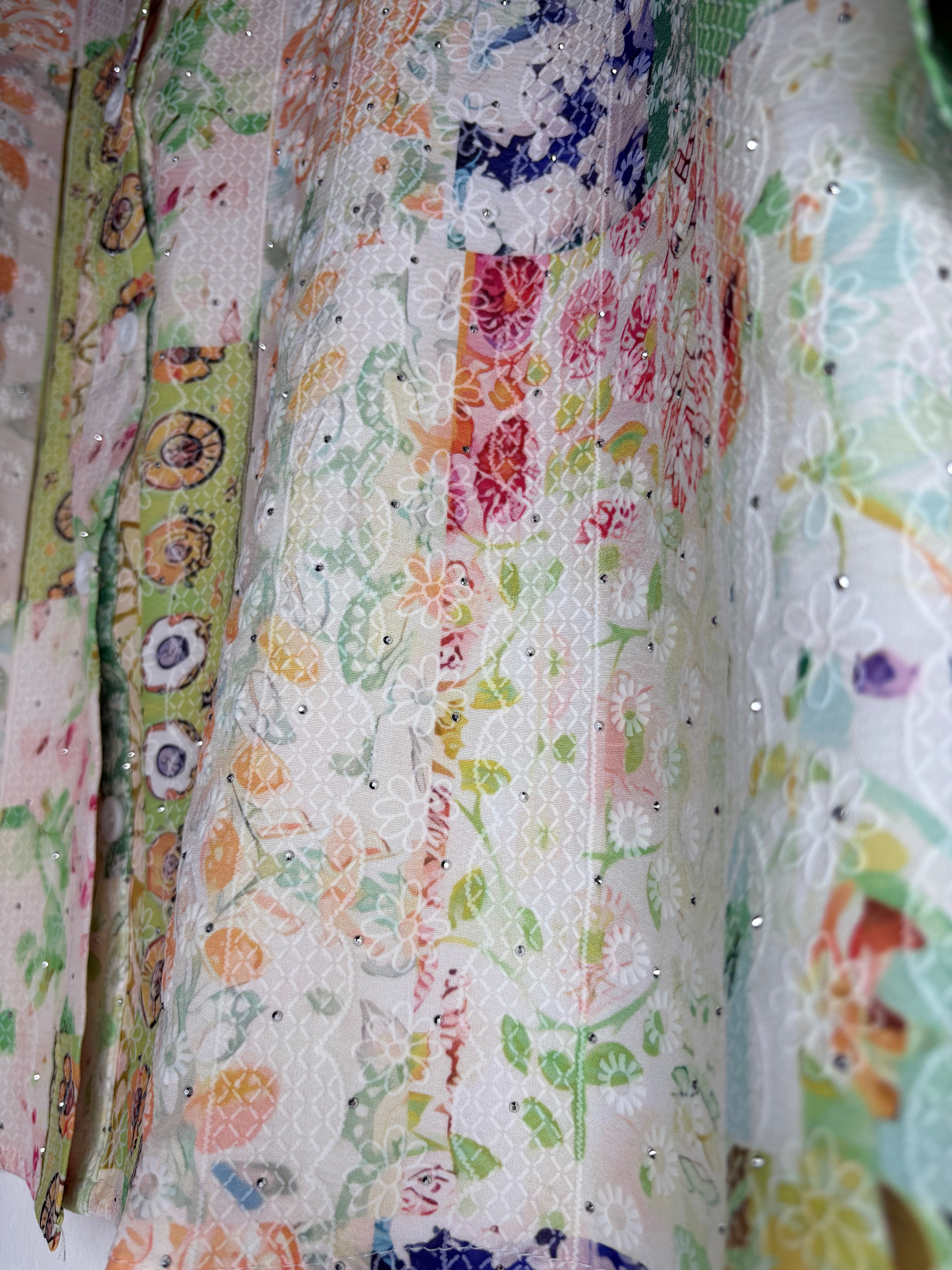 Patchwork Print Button-Front Blouse