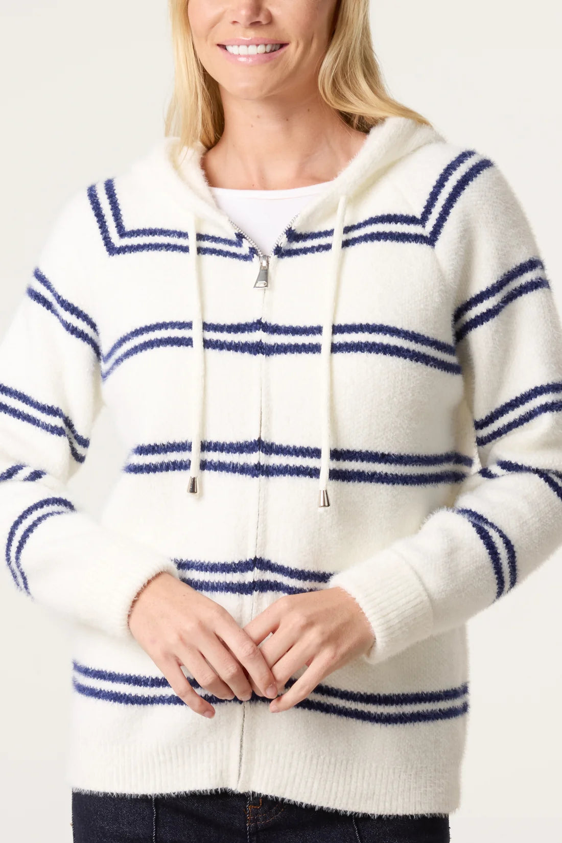 Striped Fuzzy Knit Hoodie