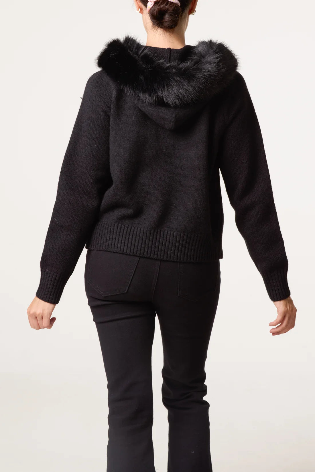 Faux Fur Trimmed Knitted Cardigan