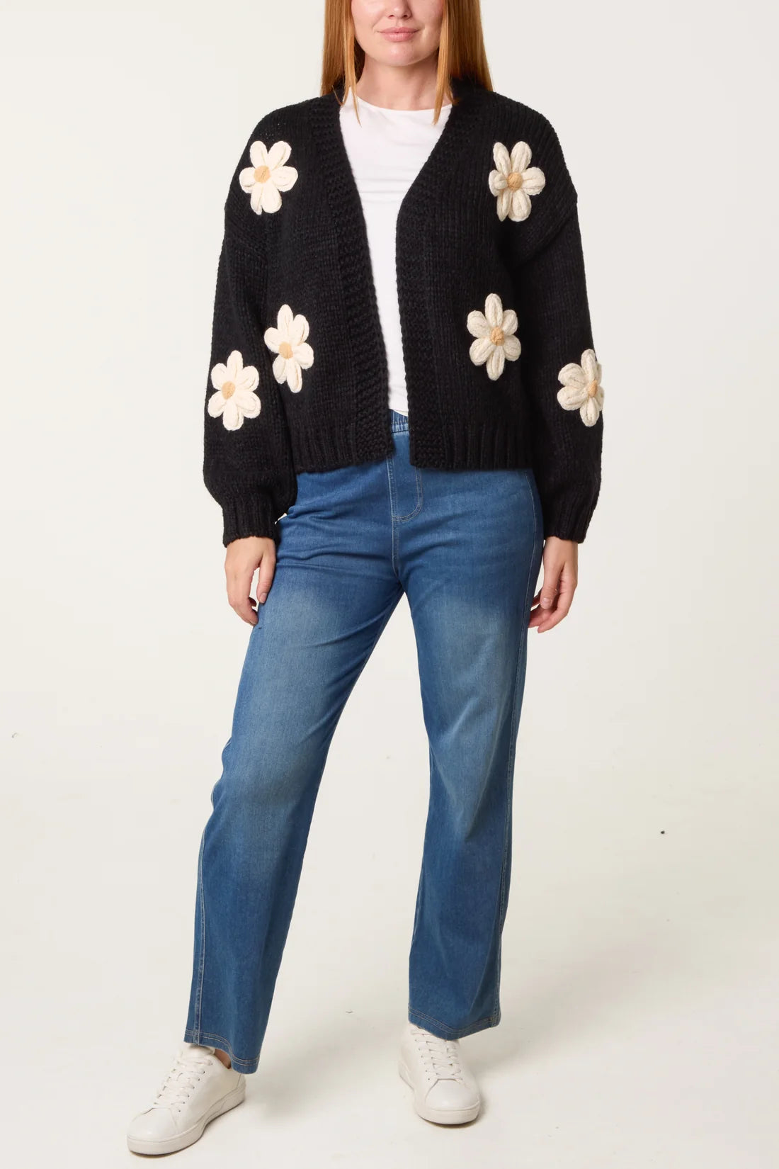 Floral Applique Chunky Knit Cardigan