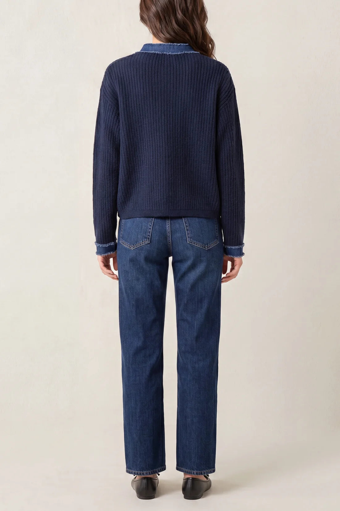 Denim Trim Knit Cardigan