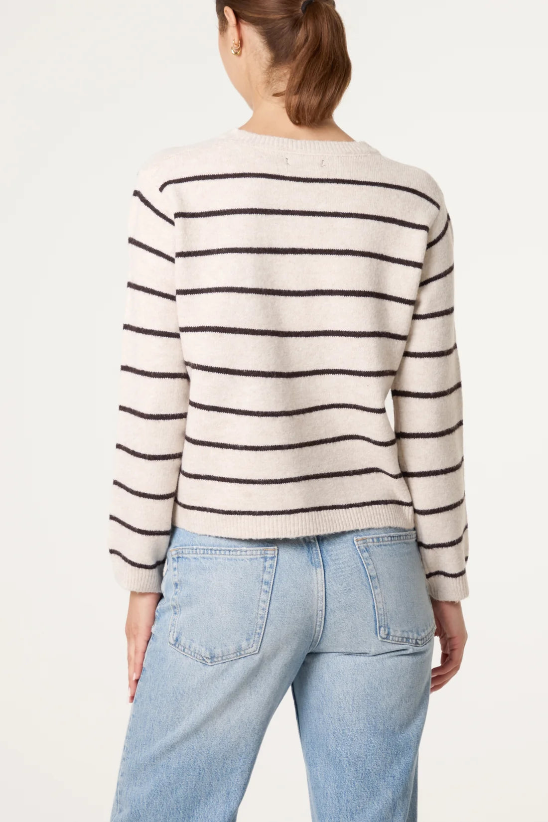 Striped Knit Crewneck Scarf Sweater