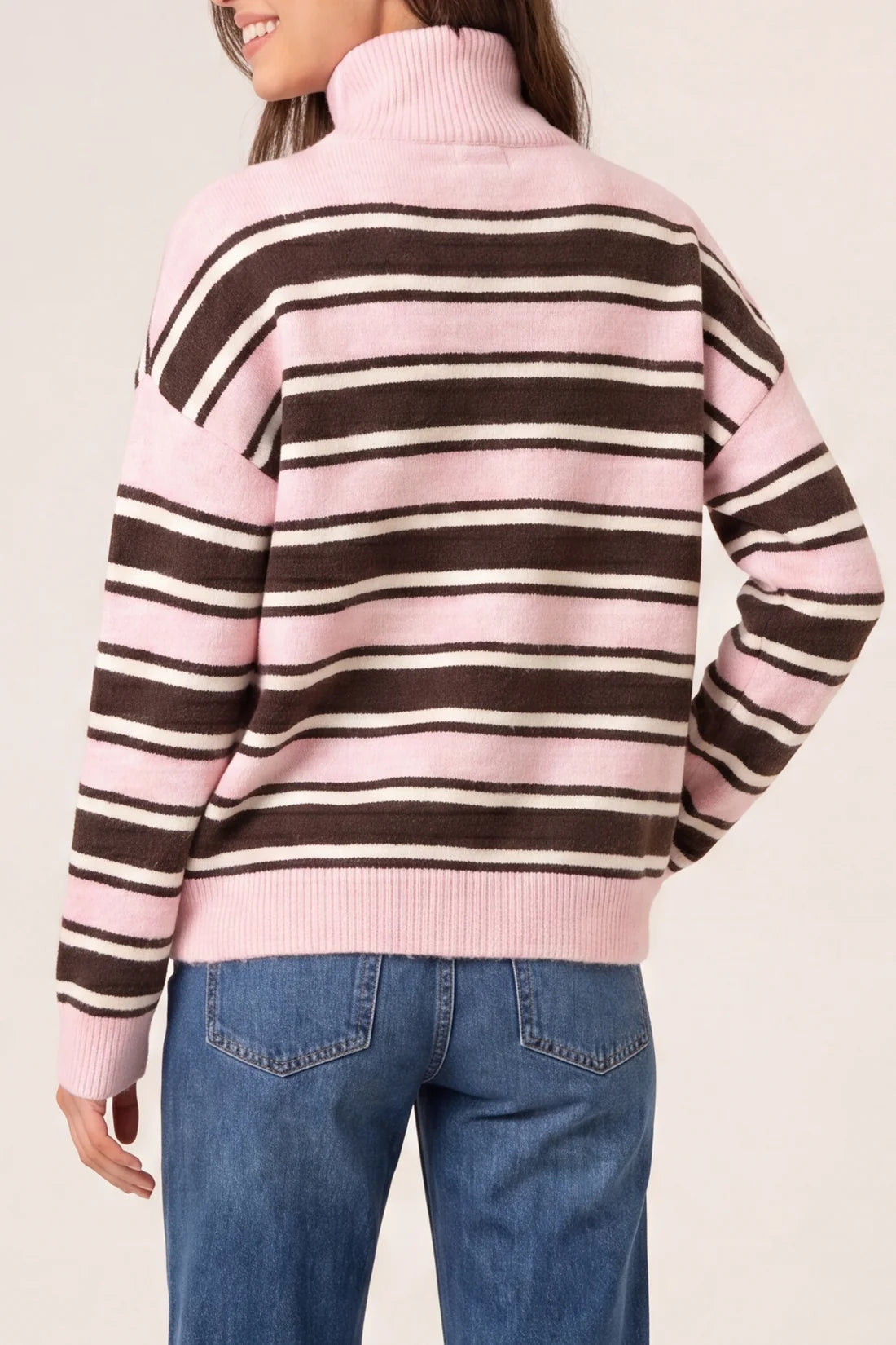 Striped Quarter Zip Funnel Neck Jumper