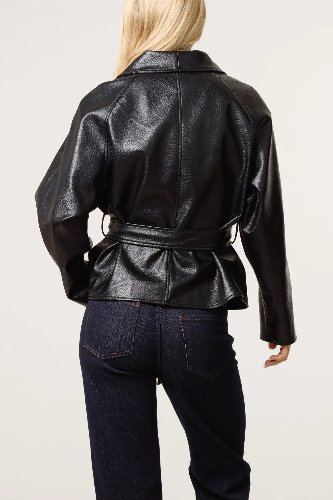 Textured Faux Leather Wrap Jacket