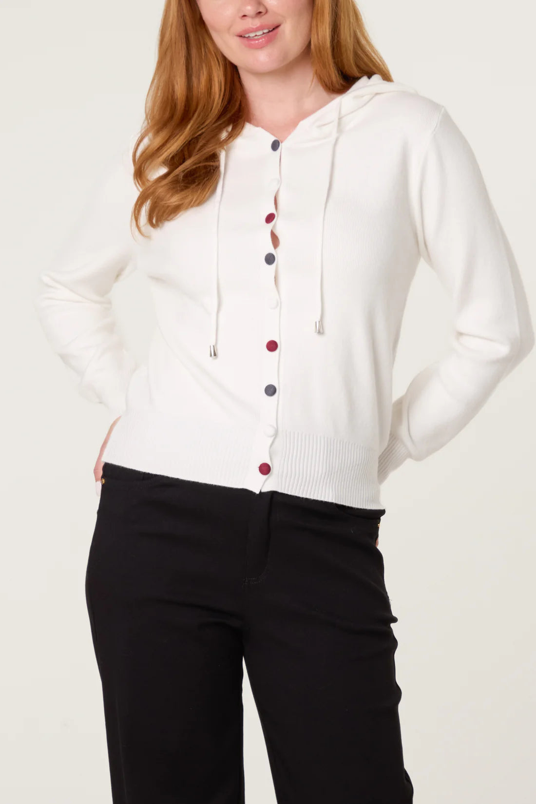 Knitted Hoodie Cardigan with Contrast Buttons