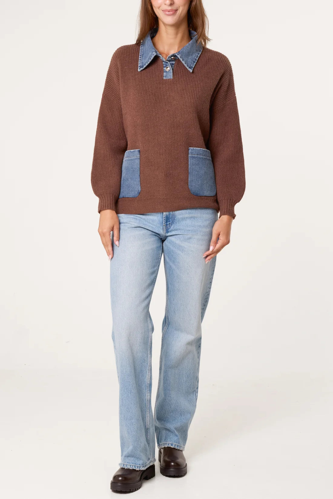 Denim Collar Knitted Jumper