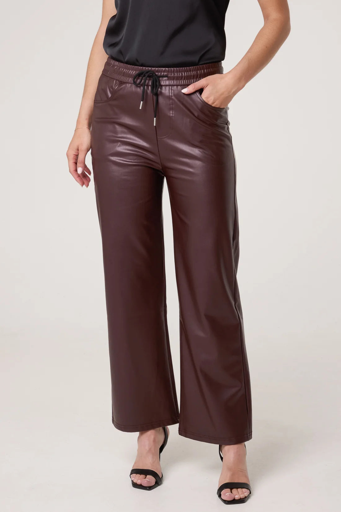 Faux Leather Drawstring Trousers