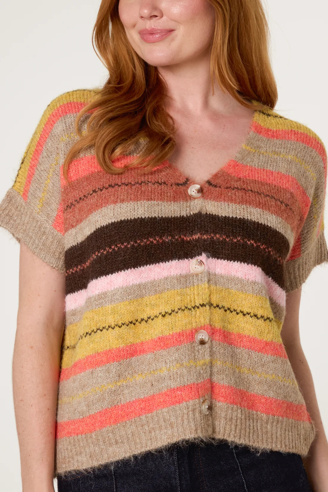 Striped Knit Button Front Cardigan