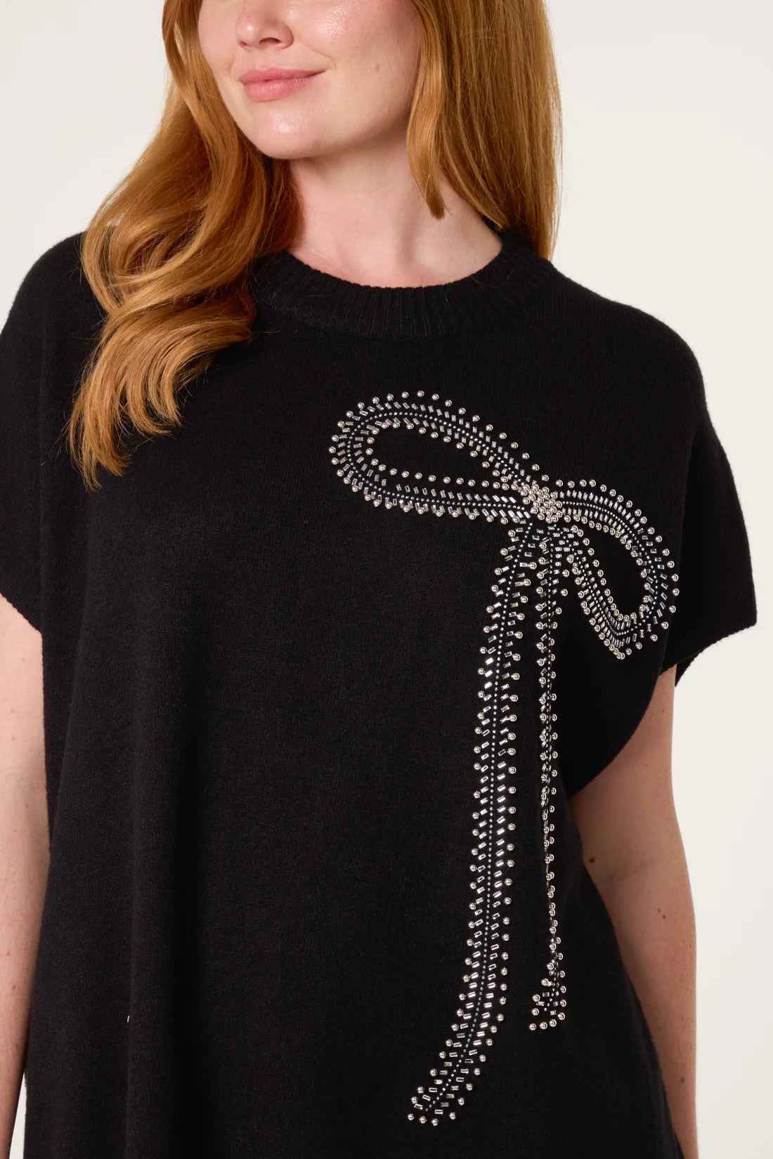 Sparkling Bow Embellished Knitted Vest
