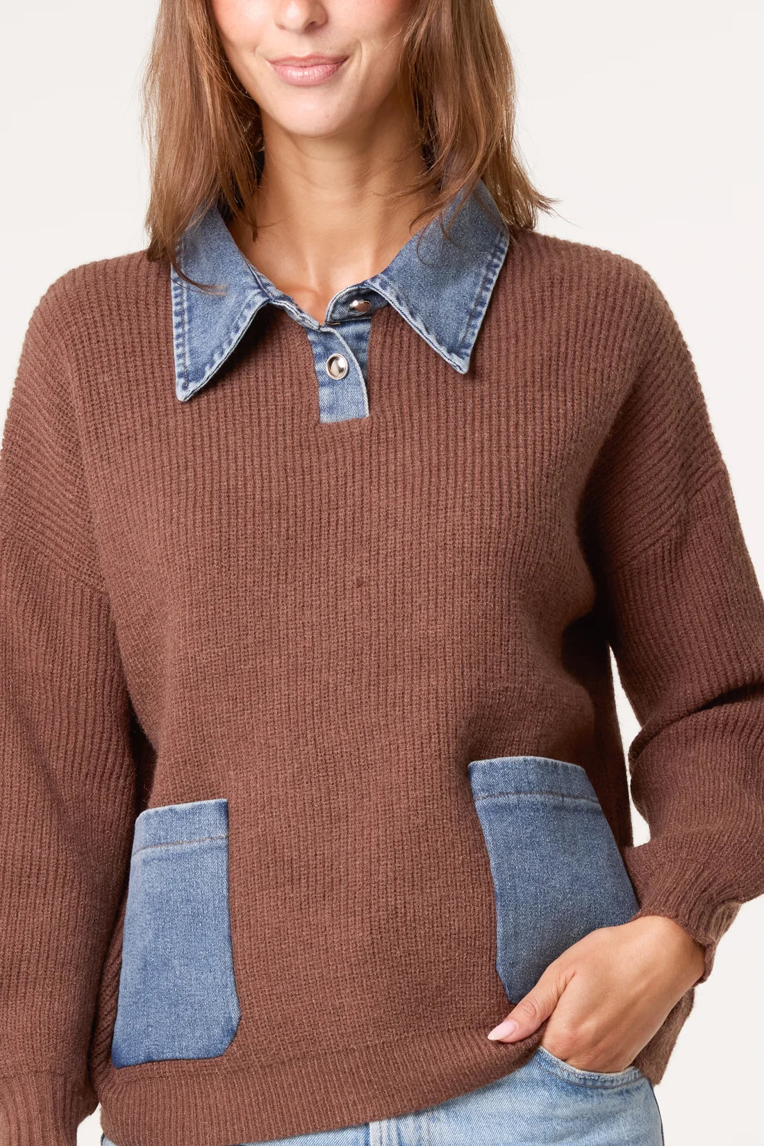 Denim Collar Knitted Jumper