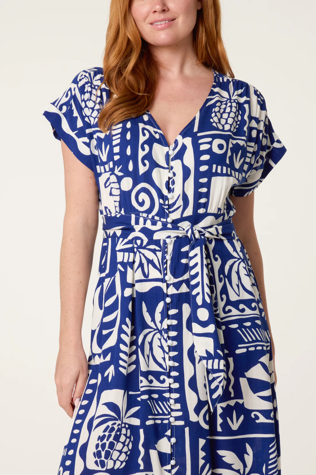 Tropical Print Maxi Dress with Tie Waist