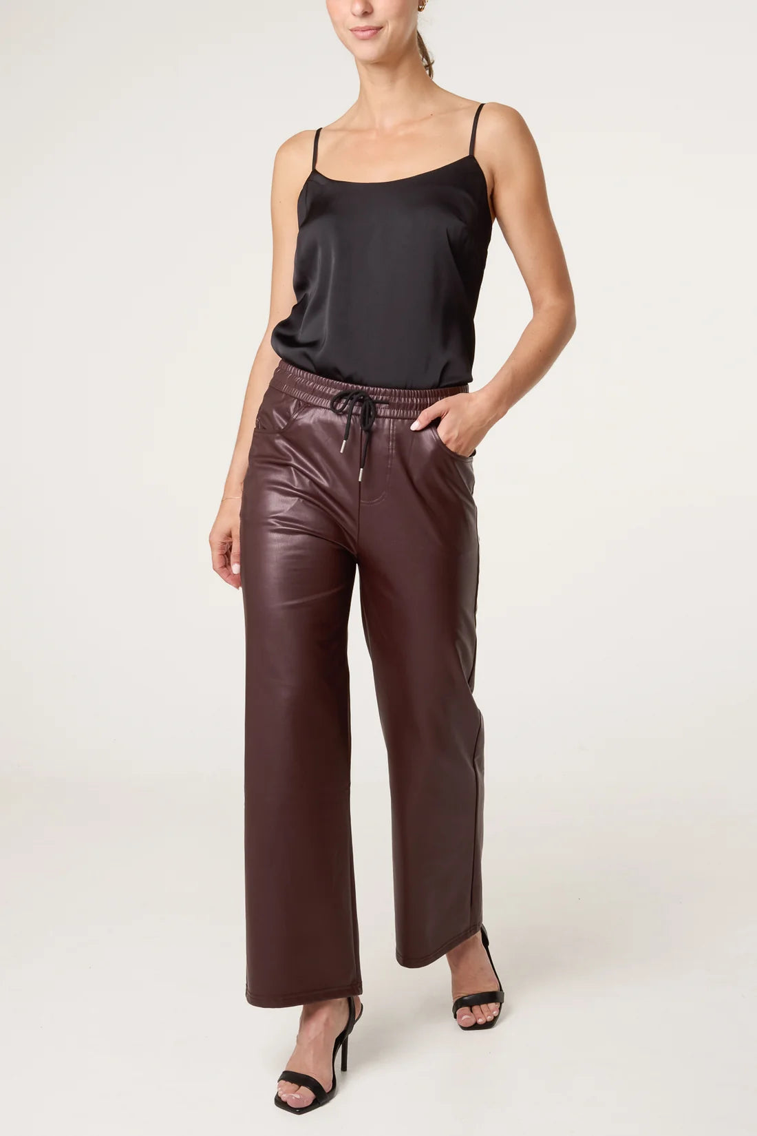 Faux Leather Drawstring Trousers
