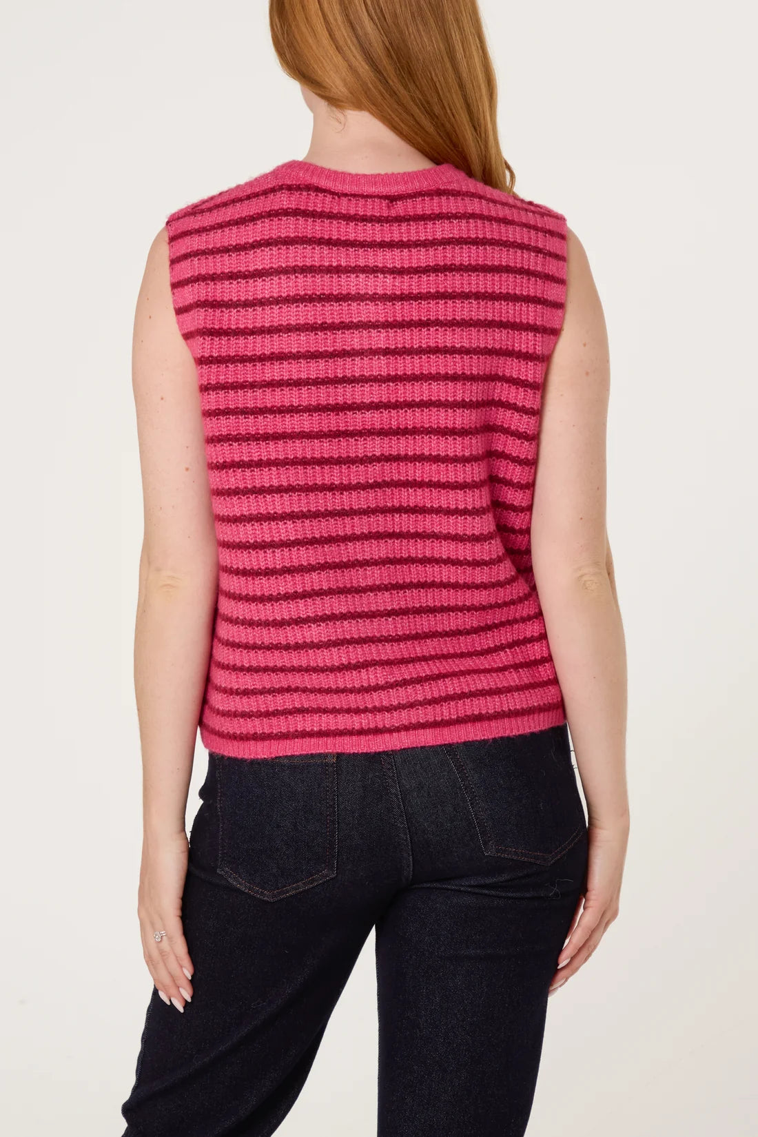 Striped Knitted Button-Up Vest