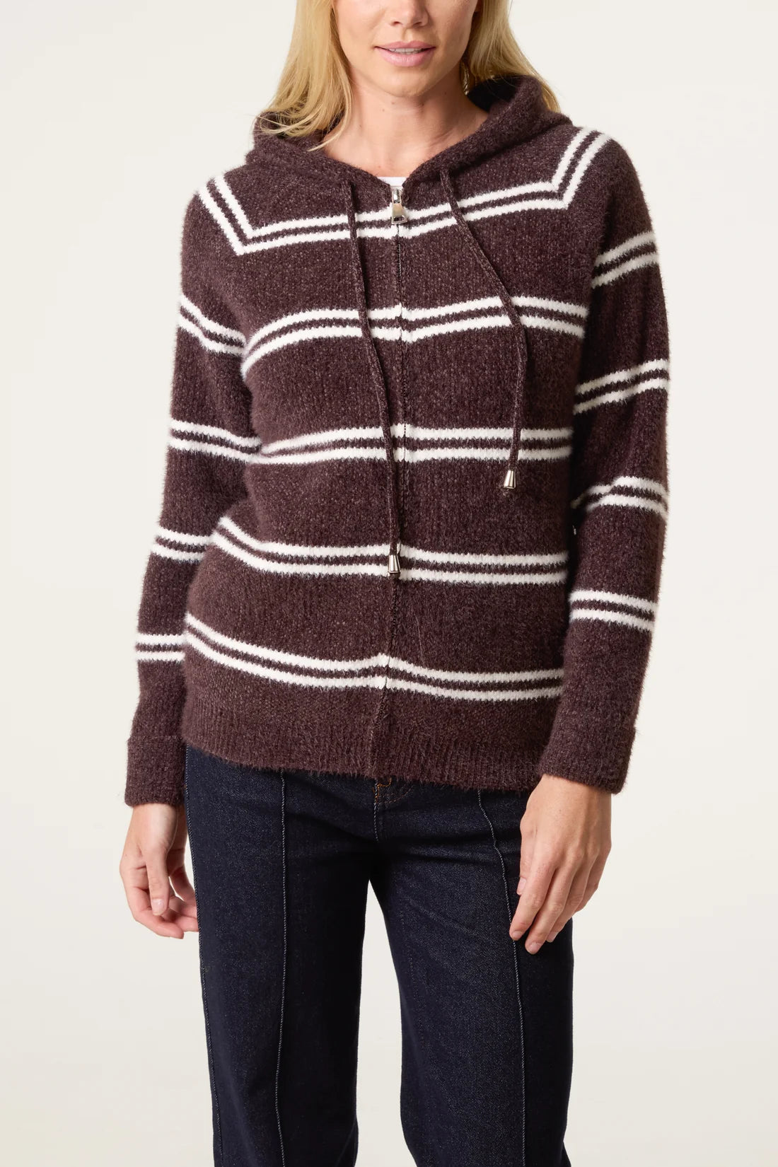 Striped Knit Hooded Cardigan