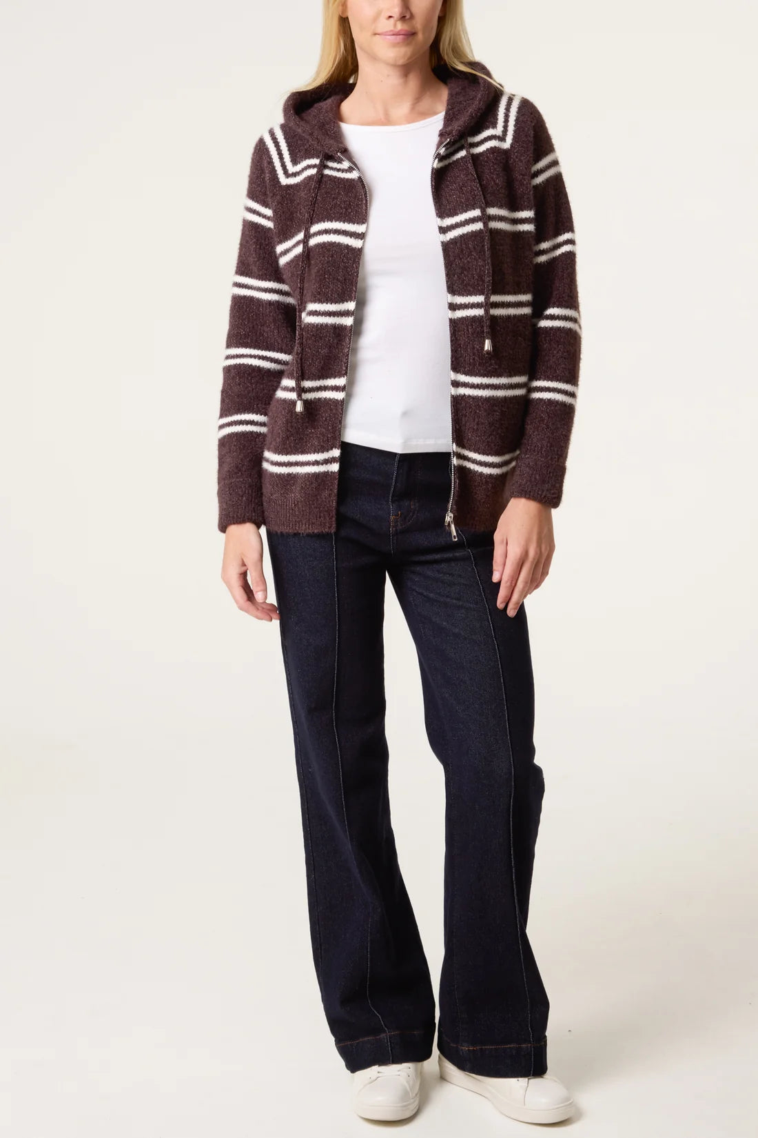 Striped Knit Hooded Cardigan