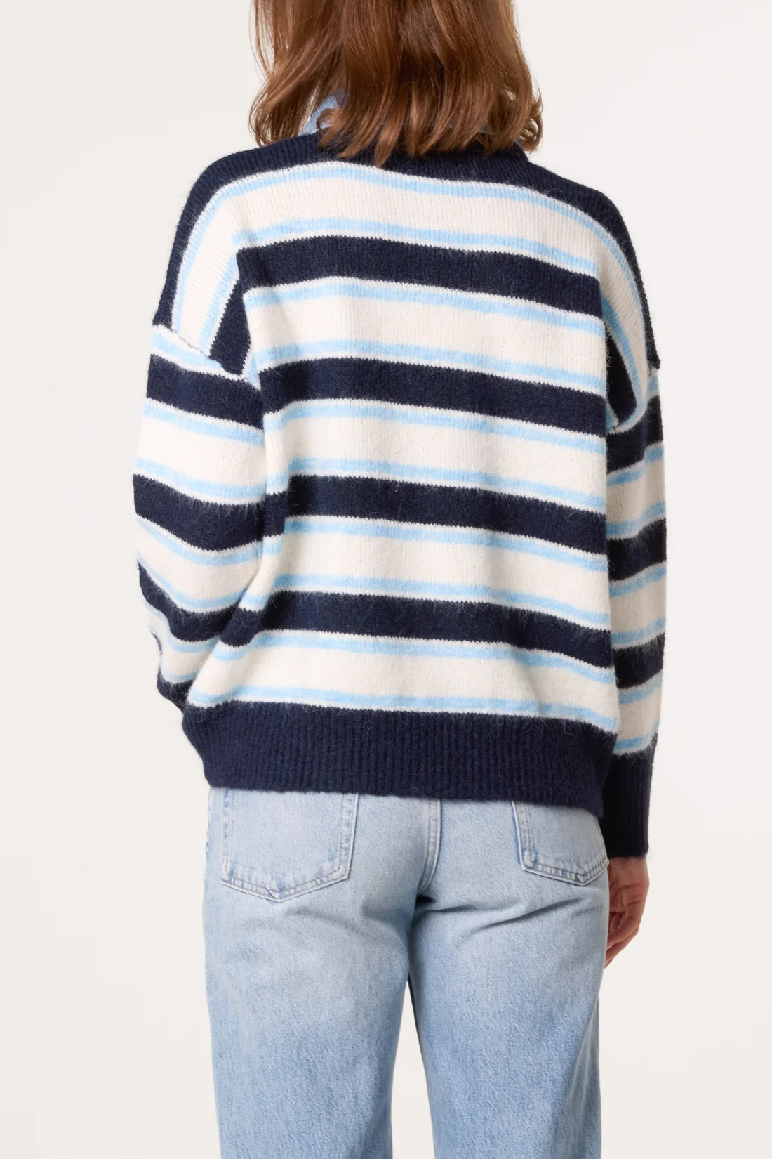 Striped Knit Jumper with Denim Collar