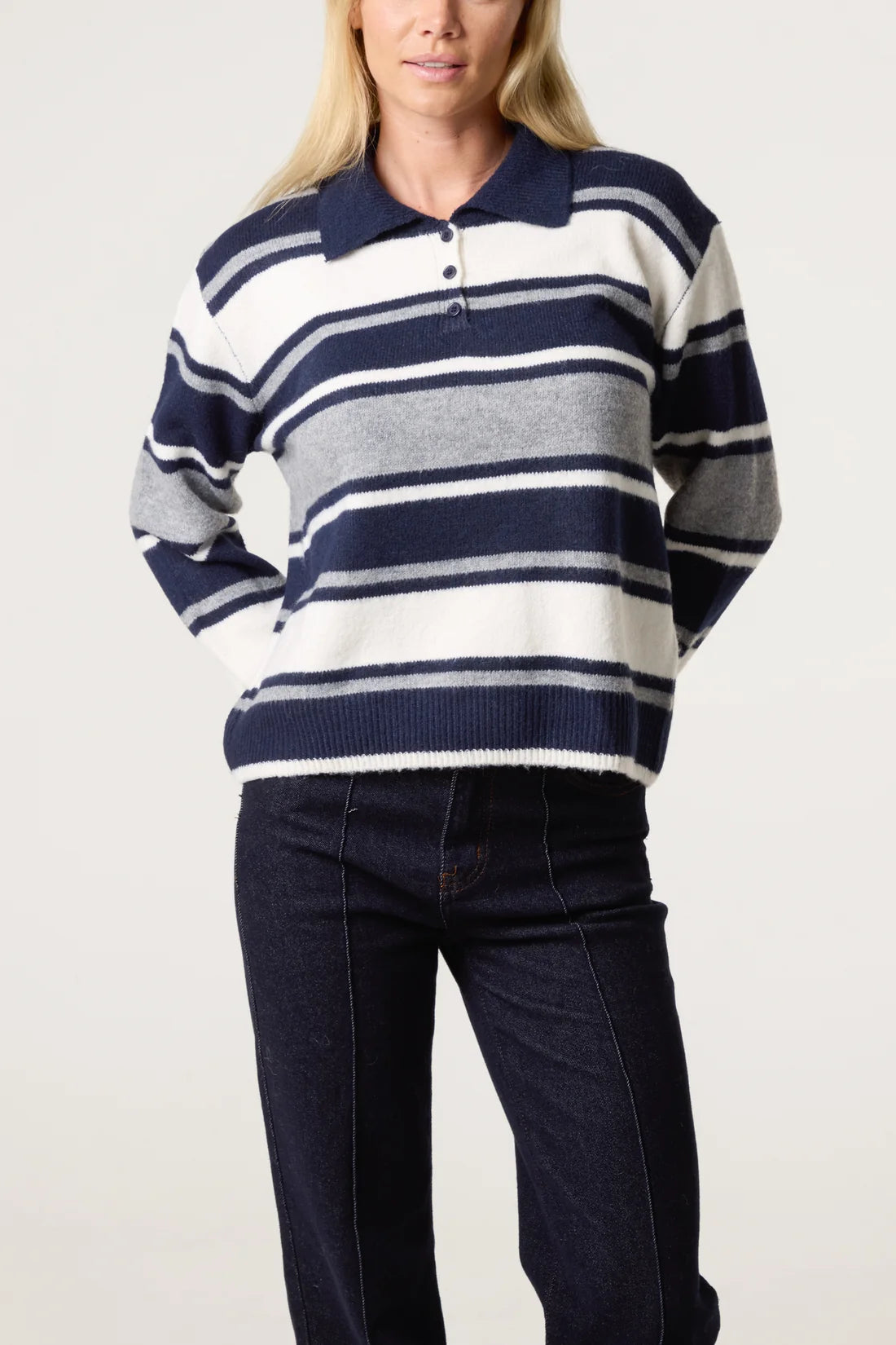 Striped Knitted Polo Jumper