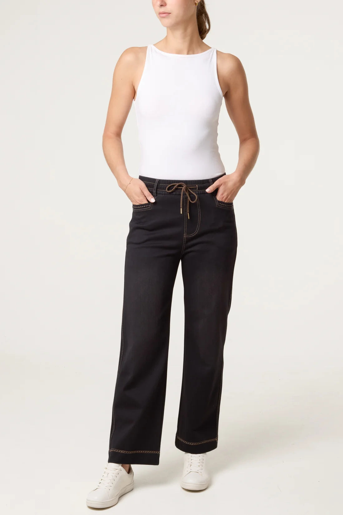 Elasticated Wide-Leg Denim Jeans