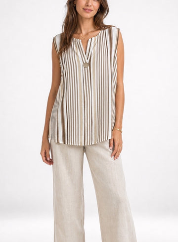 Striped V-Neck Sleeveless Blouse