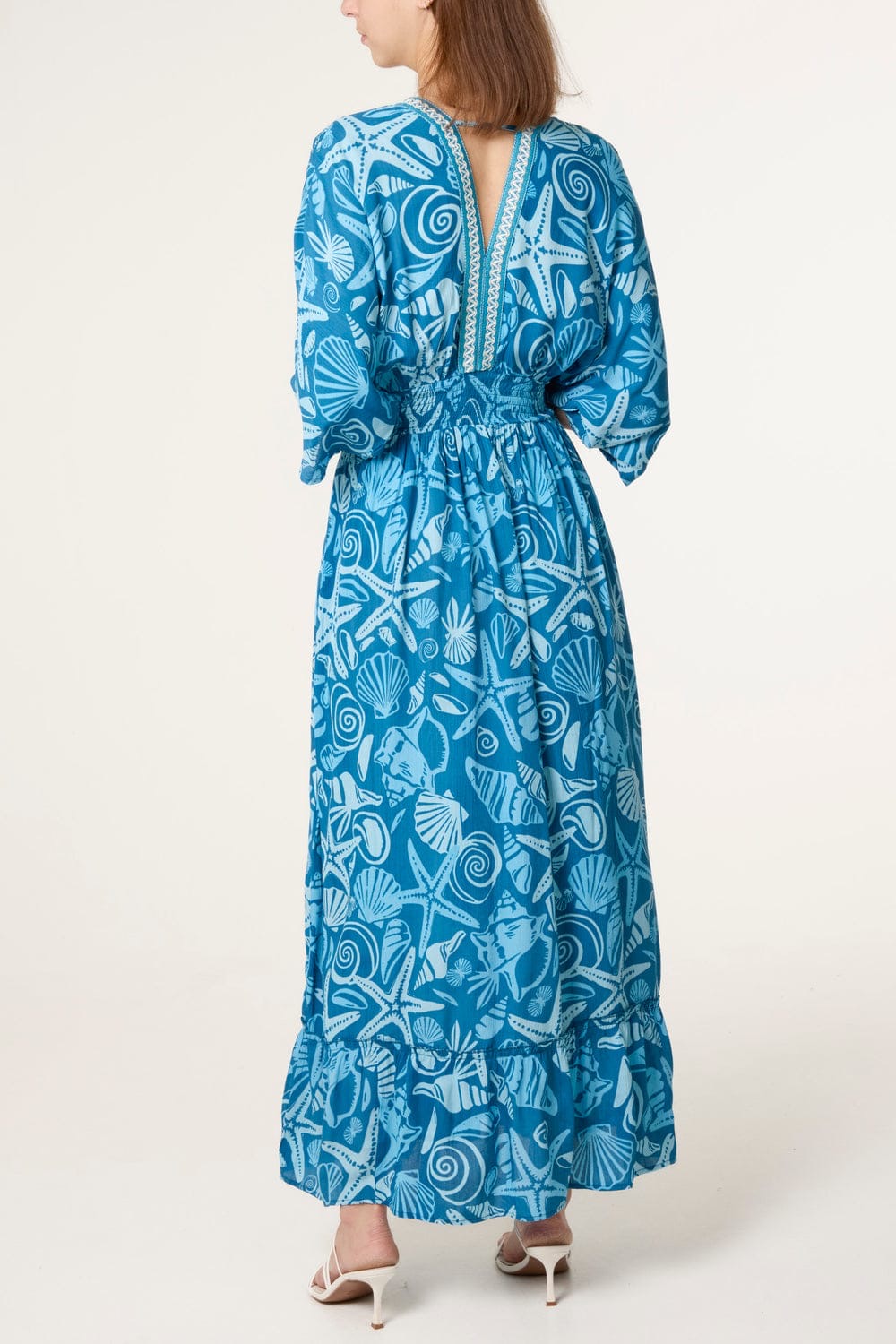 Maxi Dress with Shell and Starfish Print