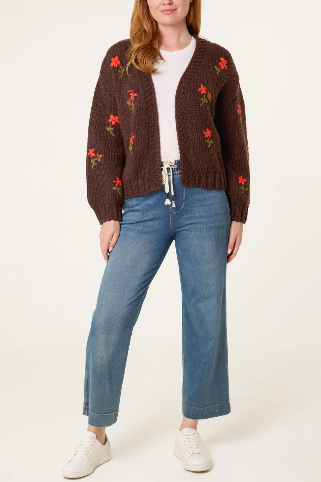 Embroidered Chunky Knit Cardigan