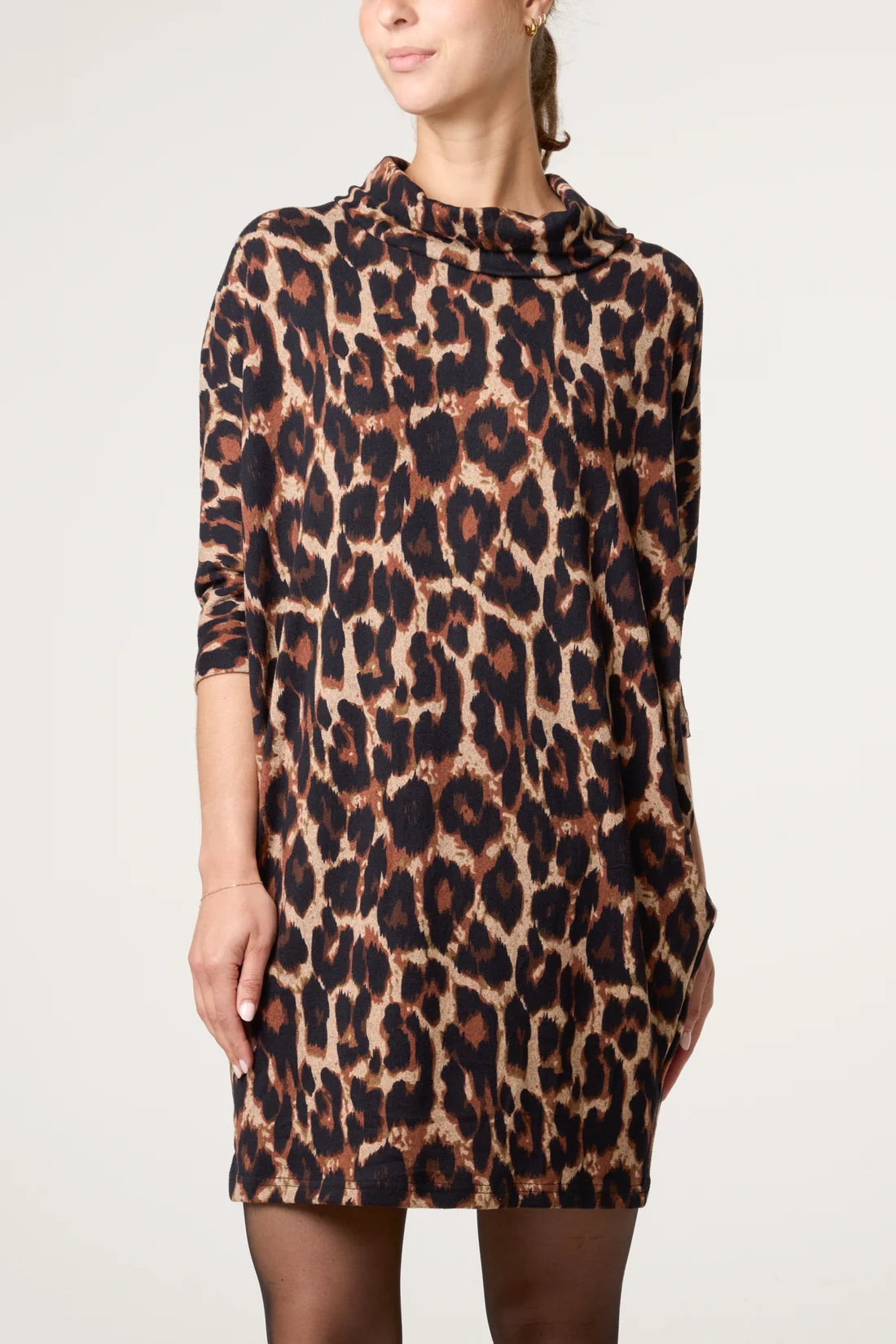 Animal Print Cowl Neck Dress - Animal