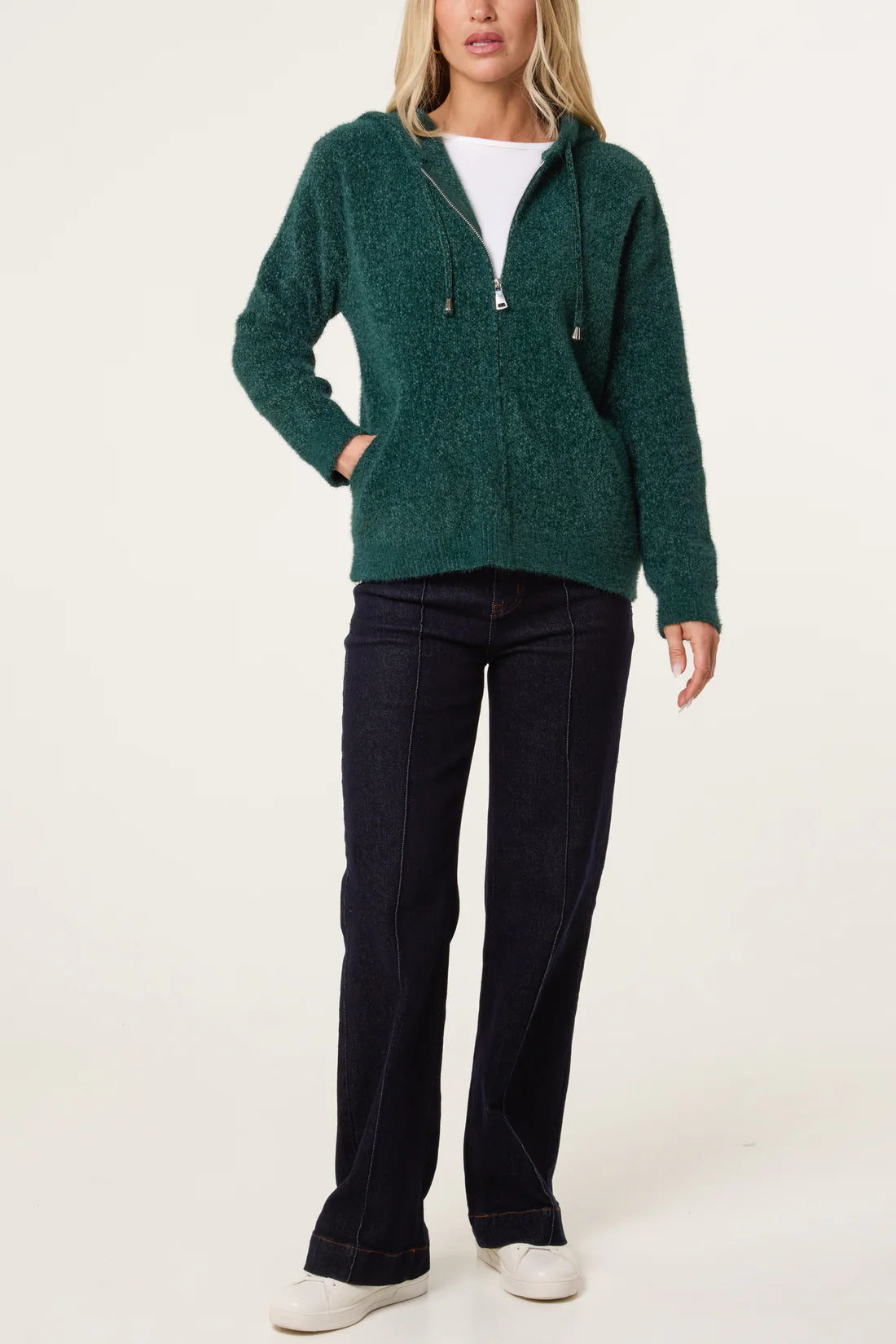 Textured Knit Zip Hoodie