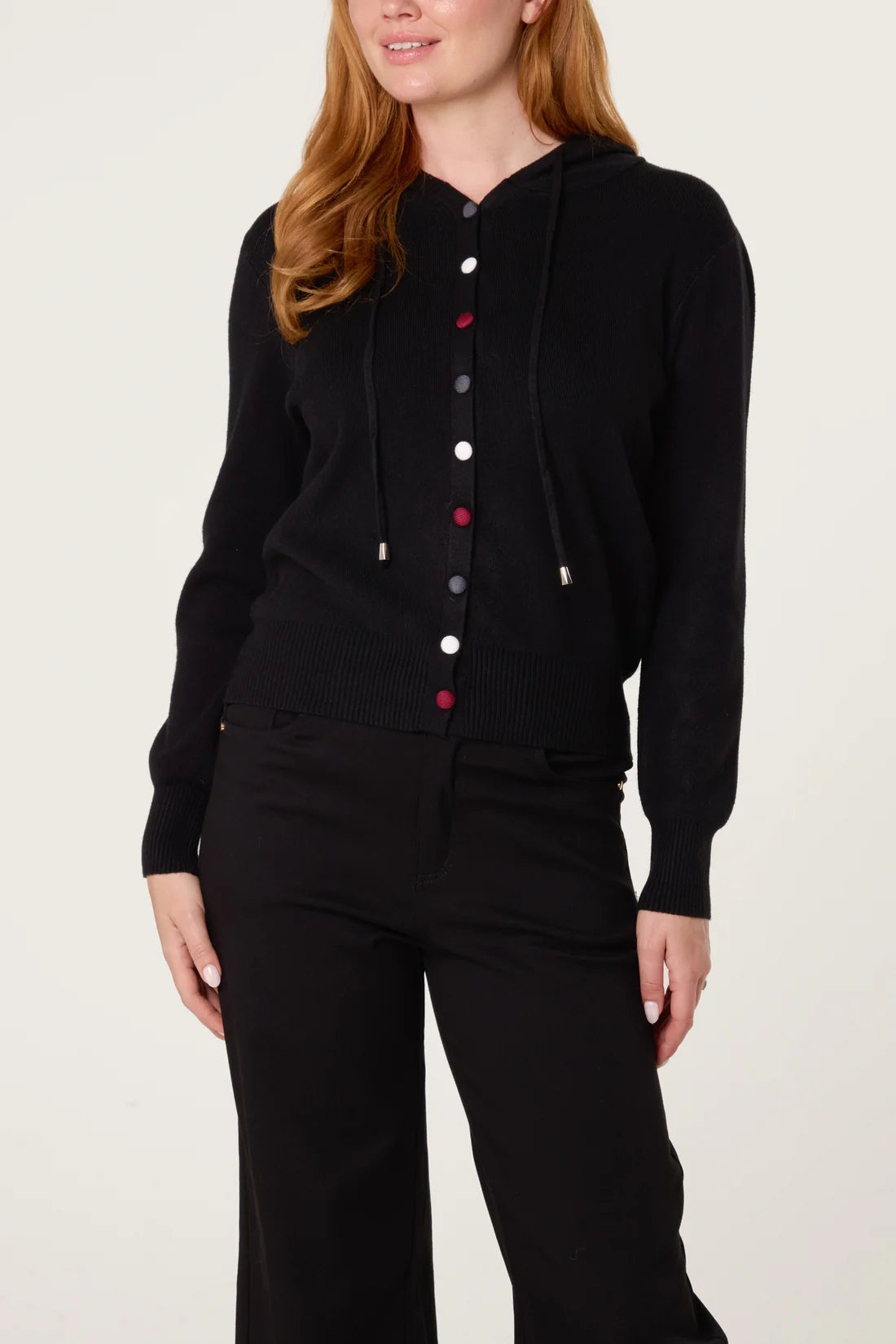 Knitted Hoodie Cardigan with Contrast Buttons