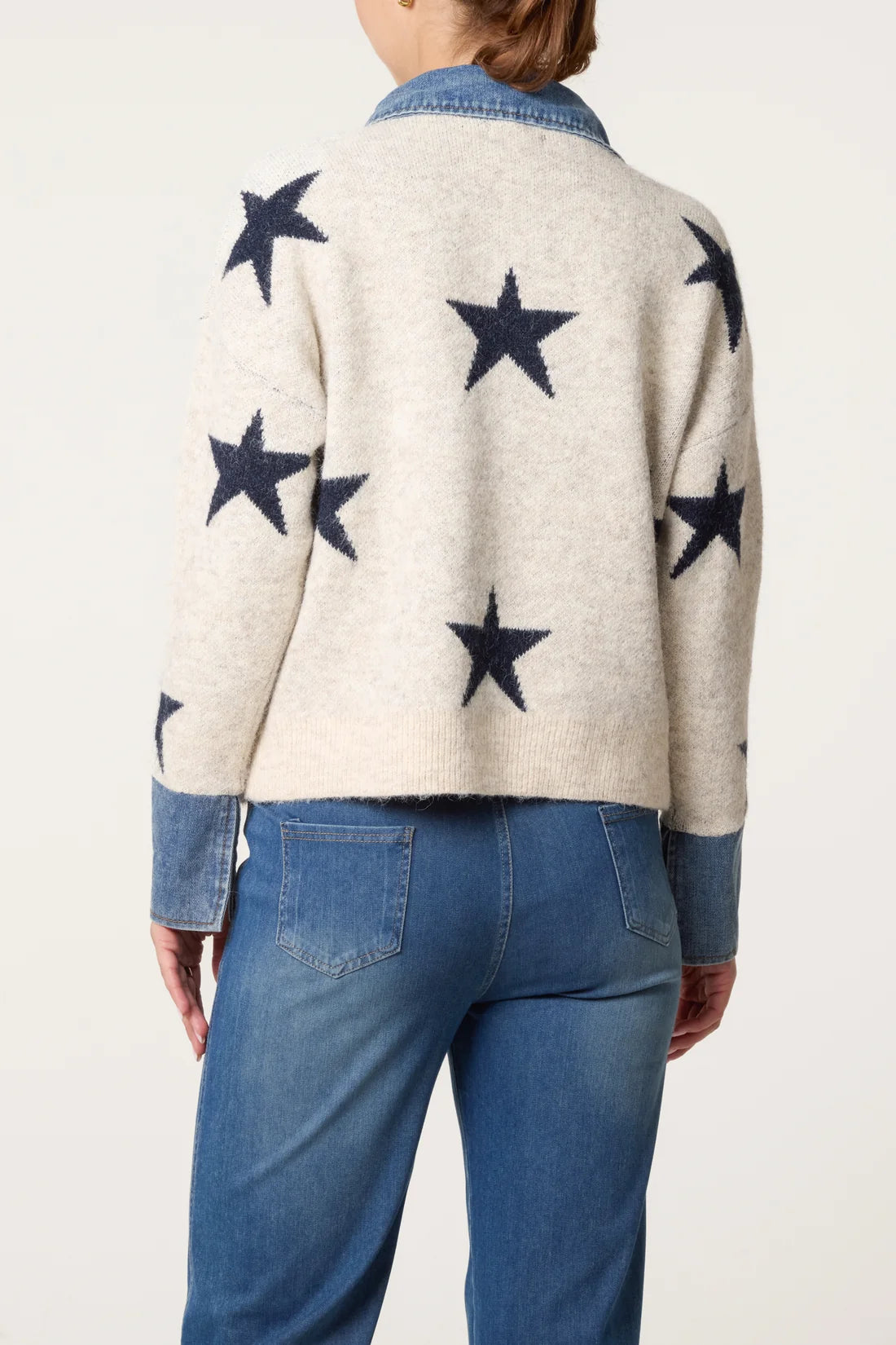 Star Knit Jumper with Denim Accents