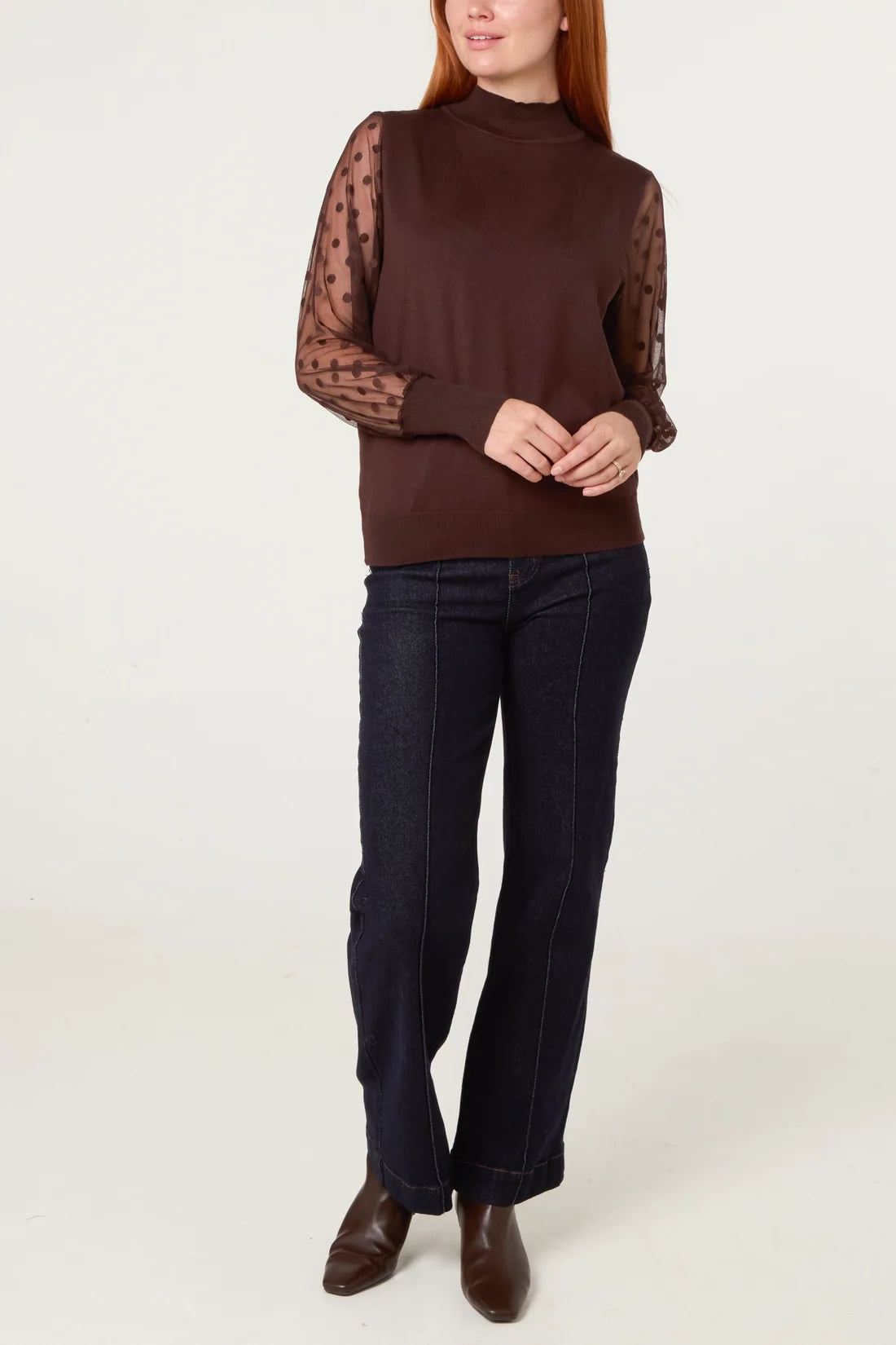 Mock Neck Polka Dot Sleeve Jumper