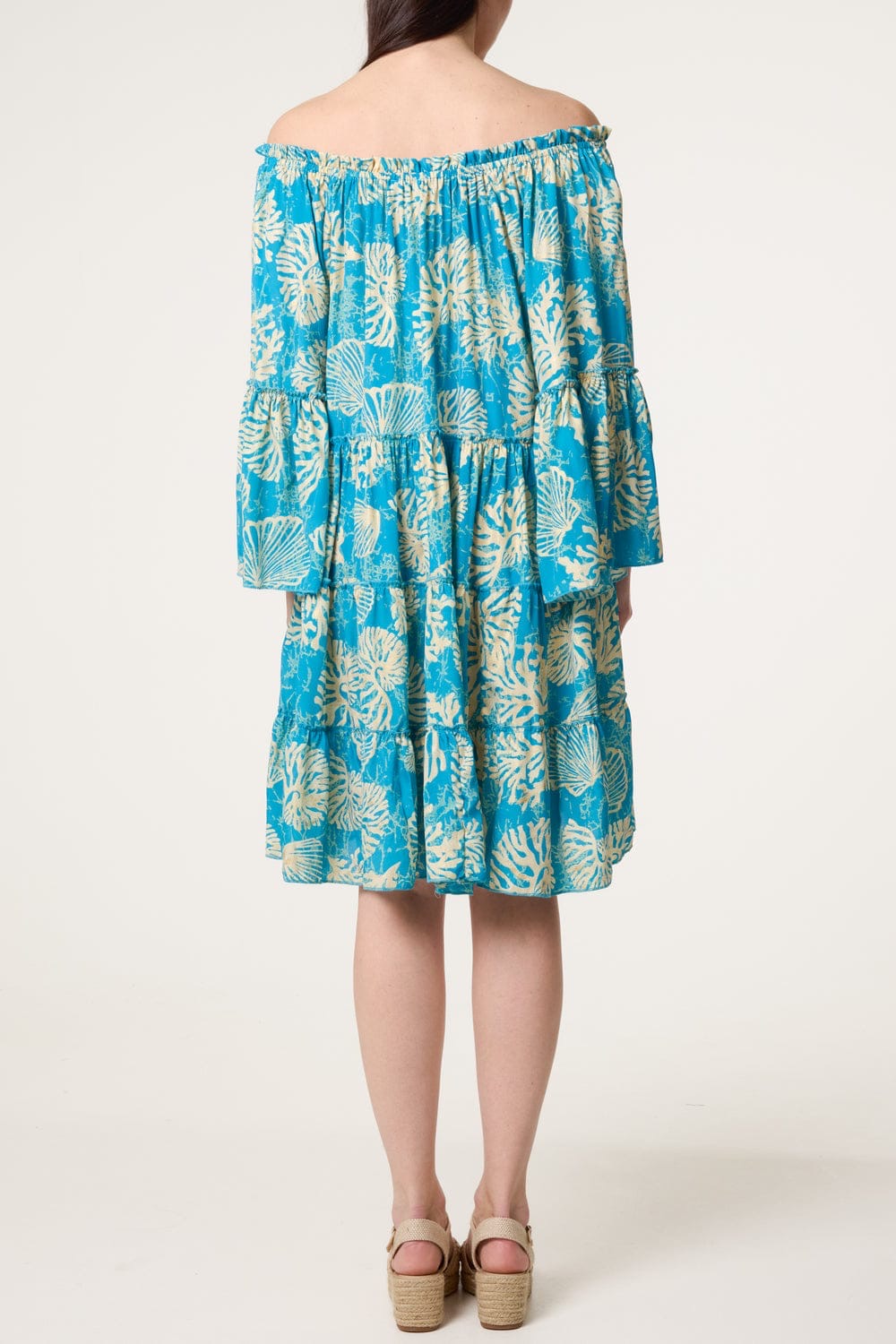 Off-The-Shoulder seashell print dress