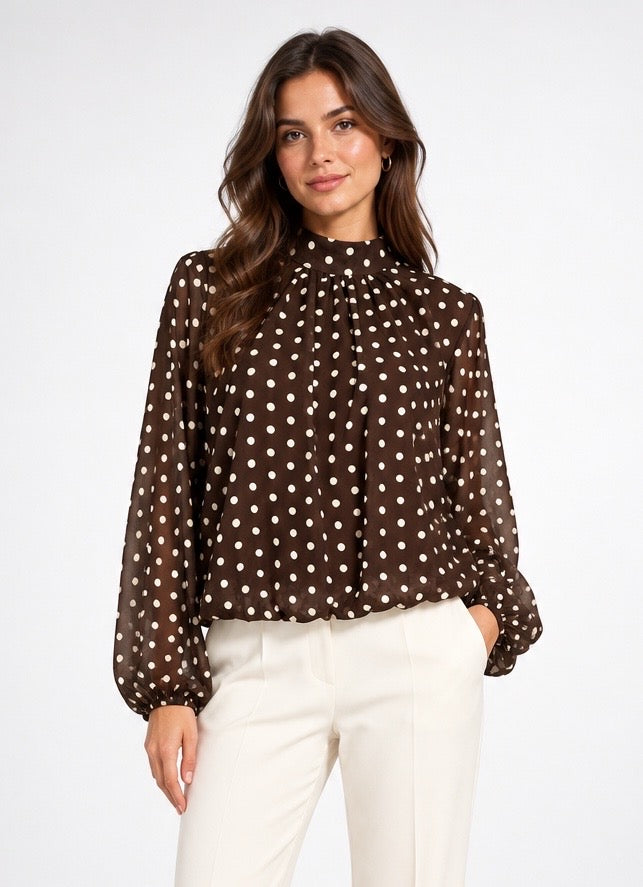 Polka Dot High Neck Blouse