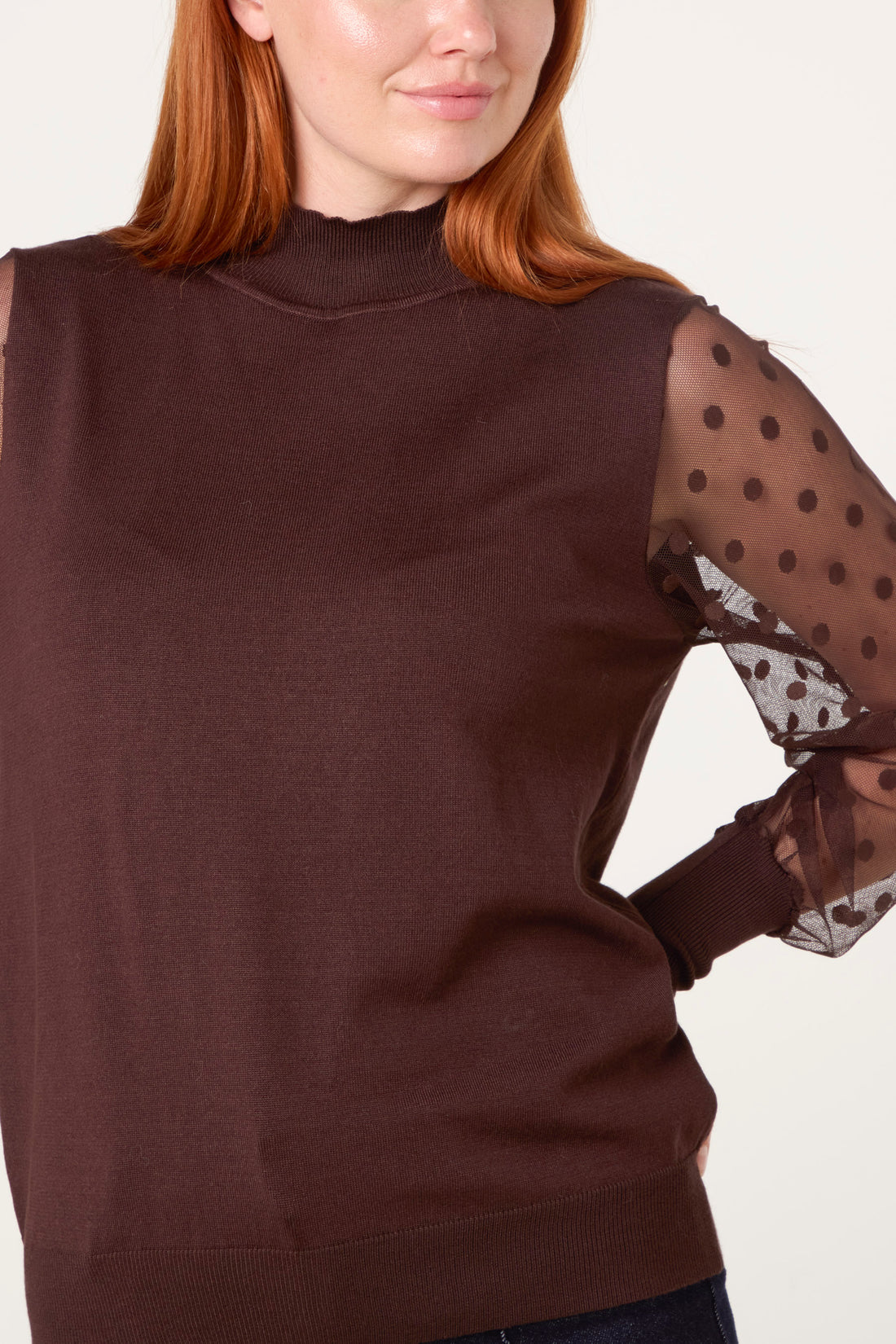 Mock Neck Polka Dot Sleeve Jumper