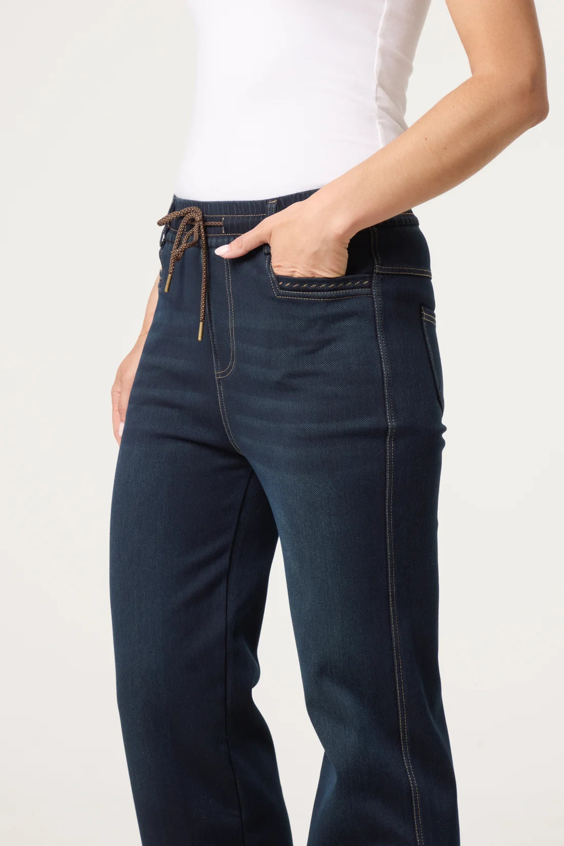 Drawstring Waist Straight Leg Jeans