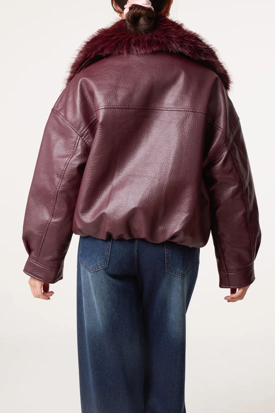 Textured Bomber Jacket with Faux Fur Collar