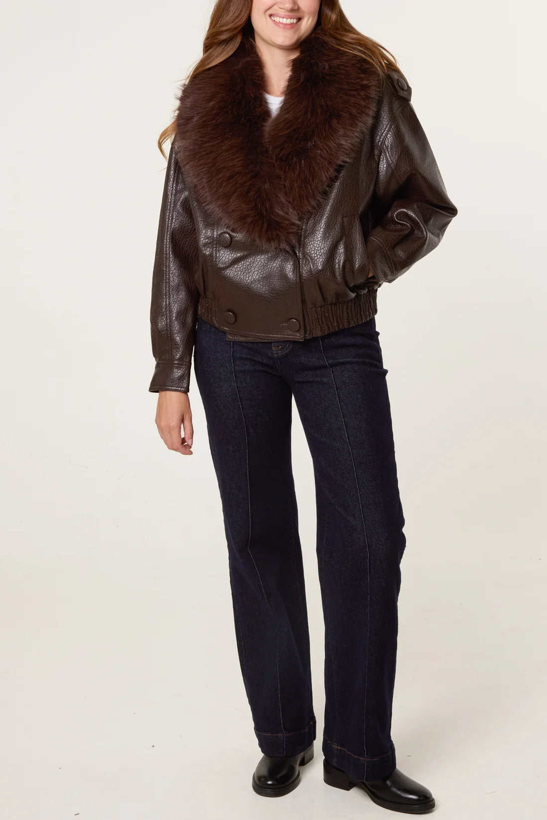 Faux Fur Collar Button Up Jacket