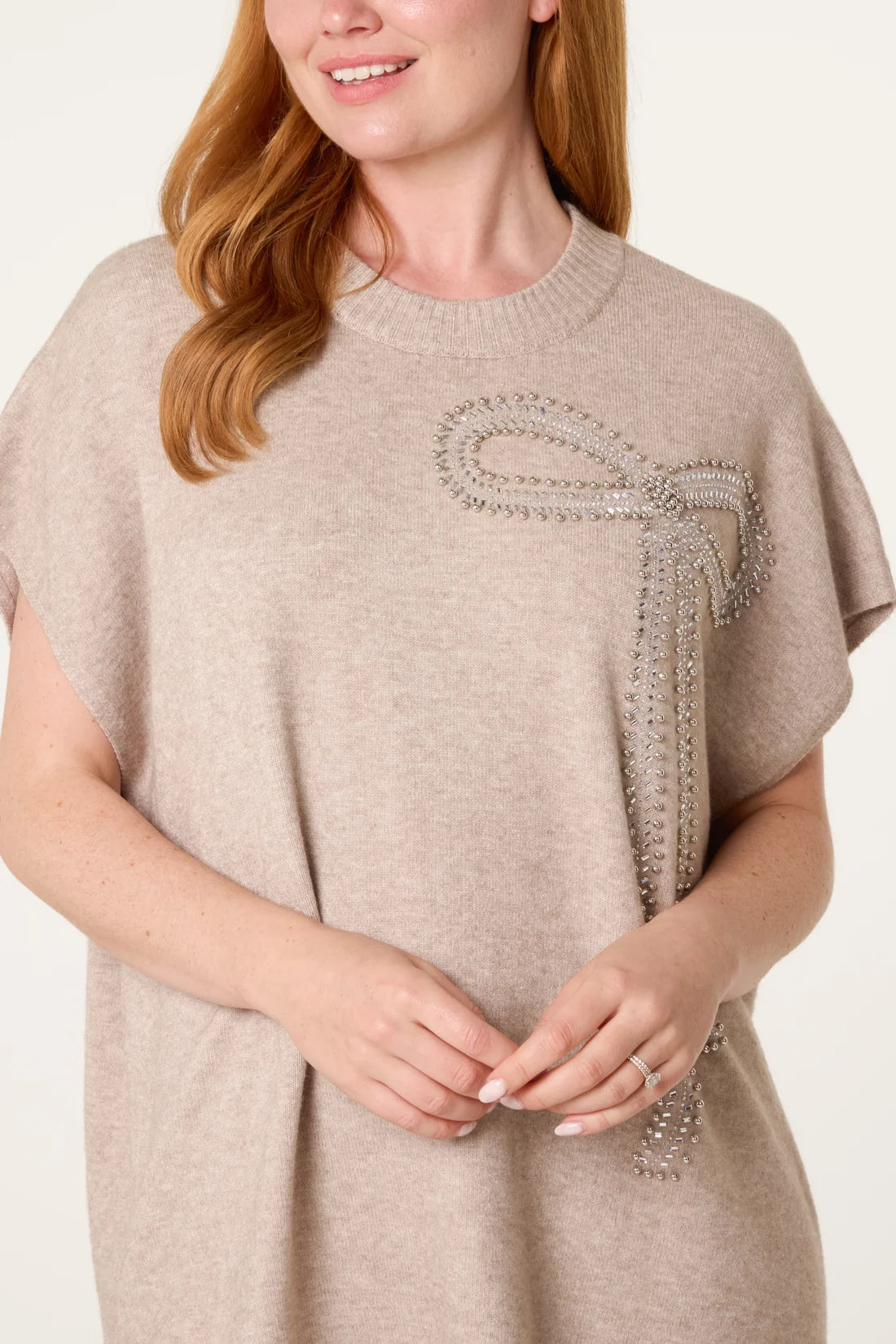 Sparkling Bow Embellished Knitted Vest