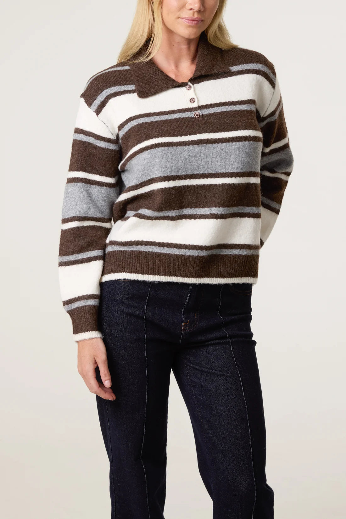 Striped Knitted Polo Jumper