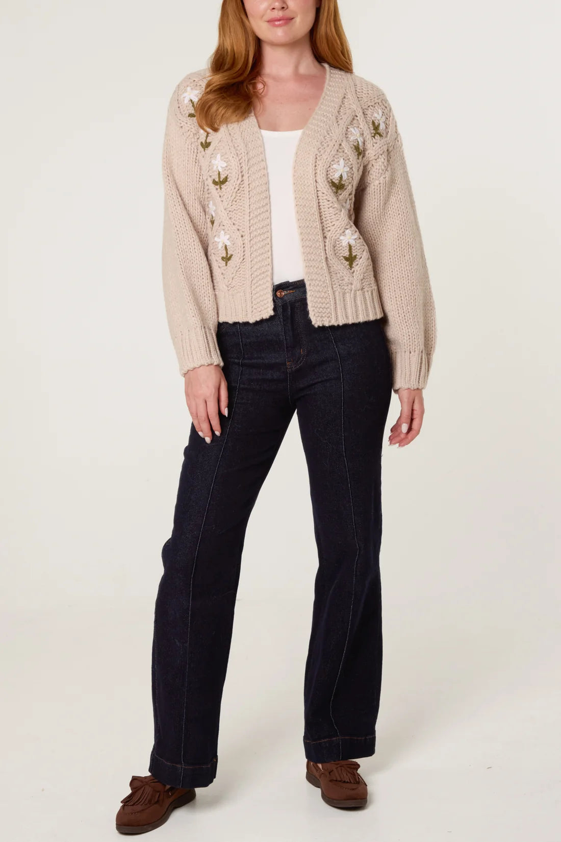 Embroidered Cable Knit Cardigan