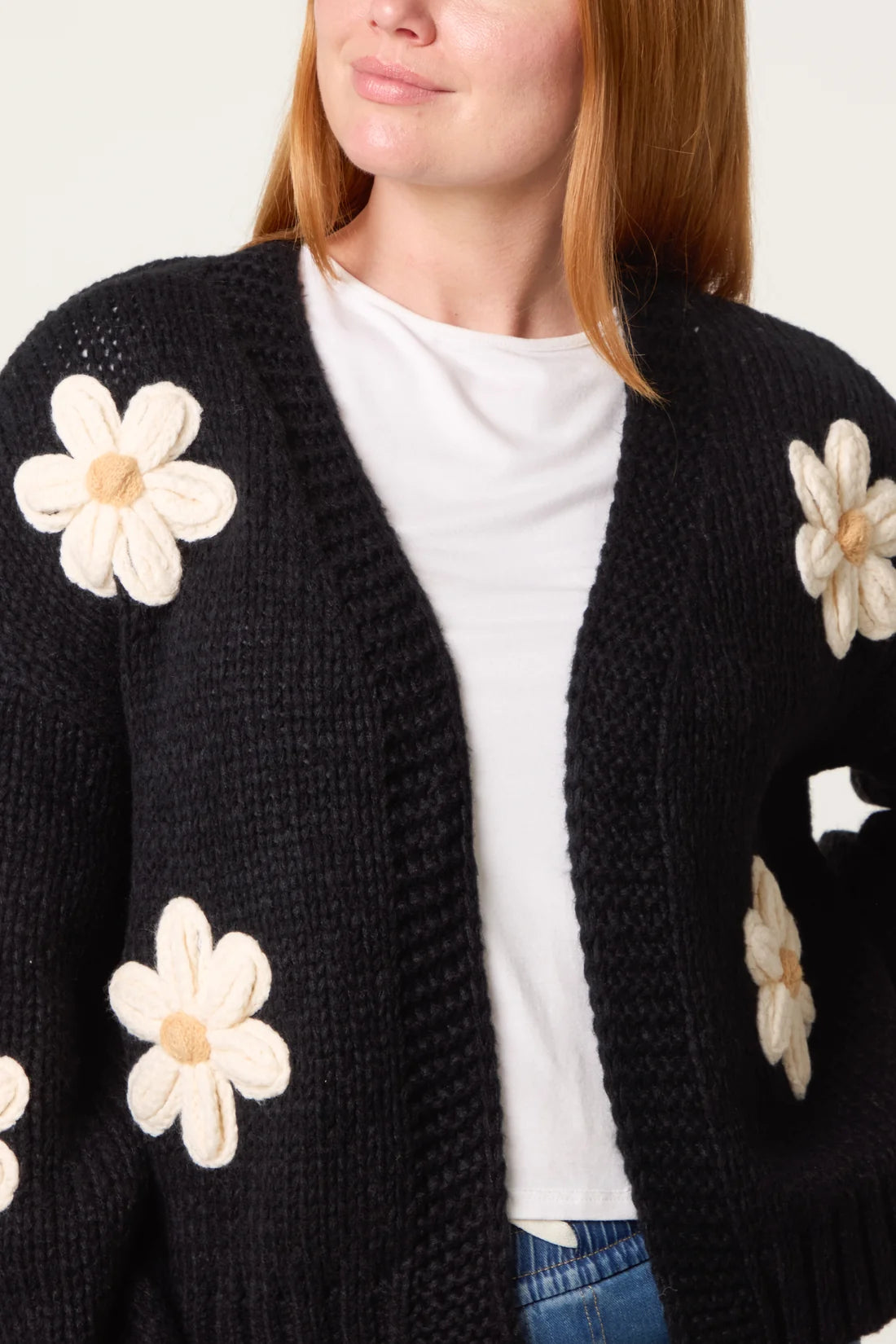 Floral Applique Chunky Knit Cardigan