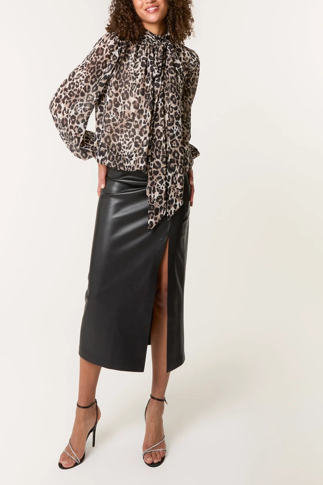 Leopard Print Bow Neck Blouse