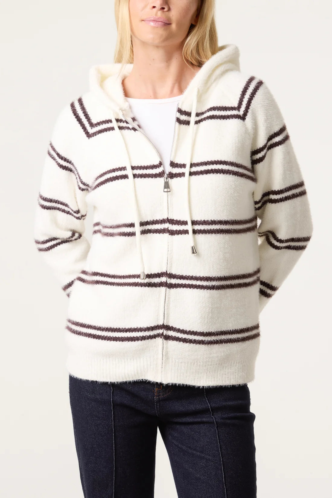 Striped Knit Zip-Up Hoodie