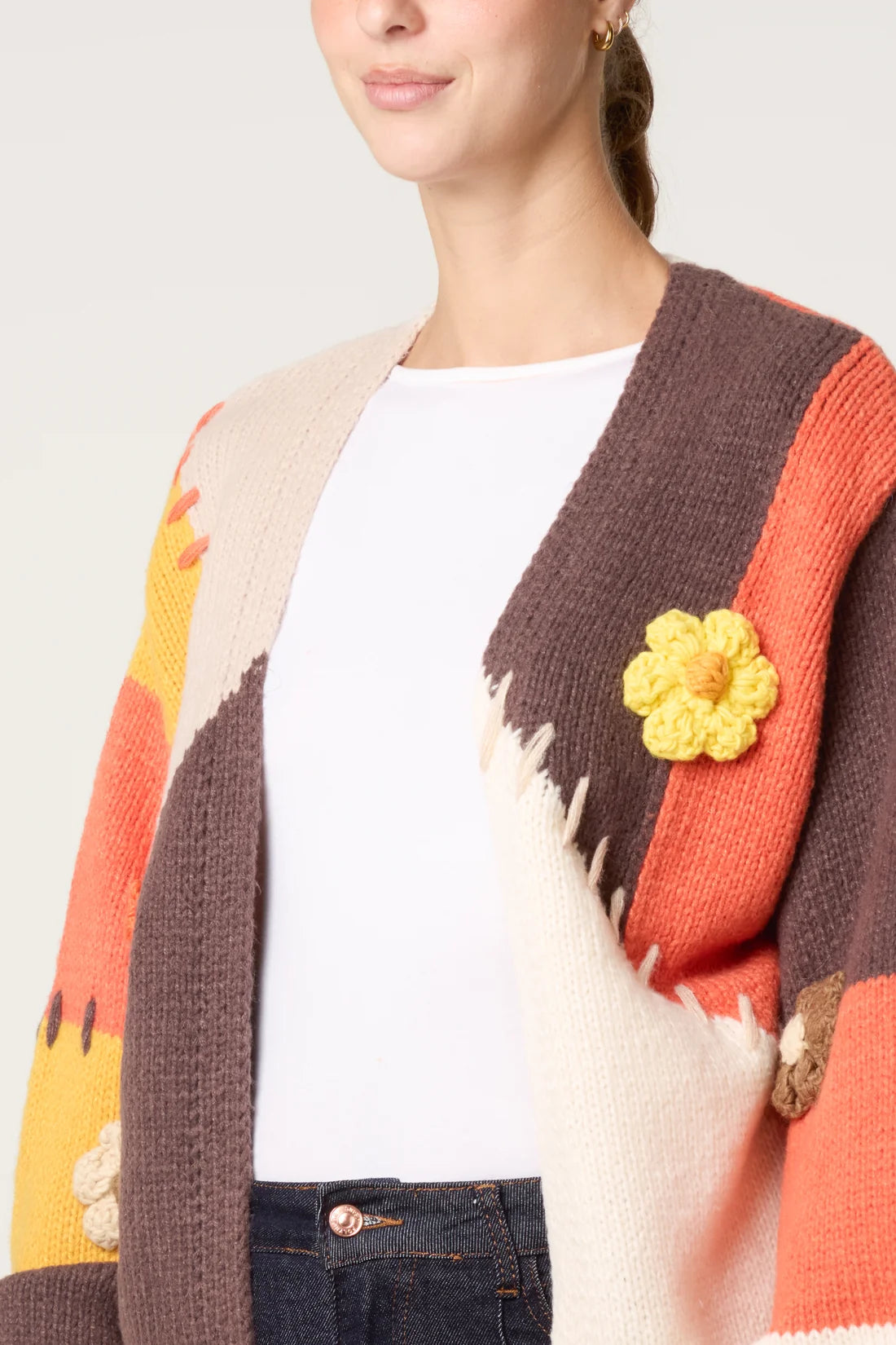 Patchwork Floral Appliqué Cardigan - Multi