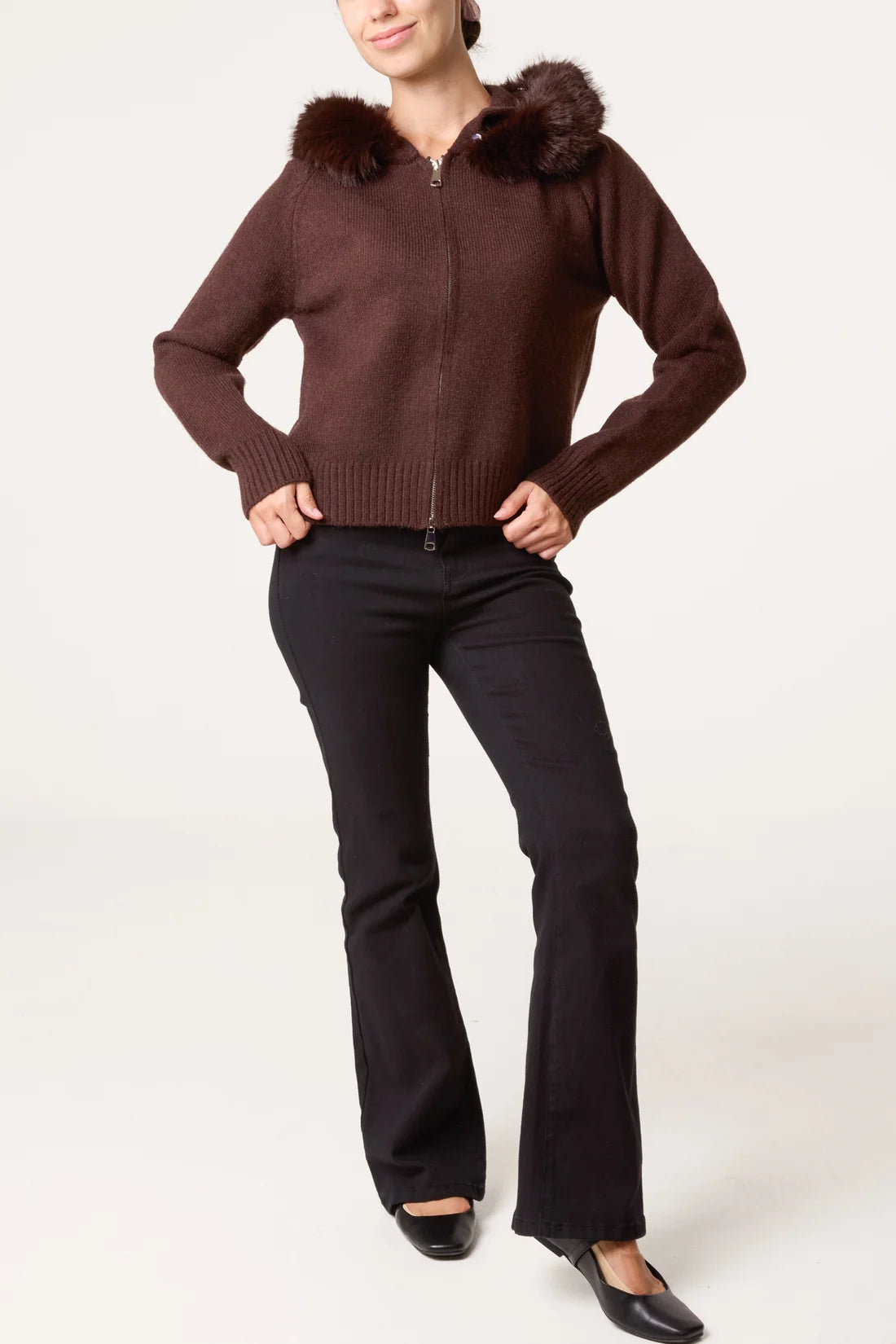Hooded Faux-Fur Trim Knit